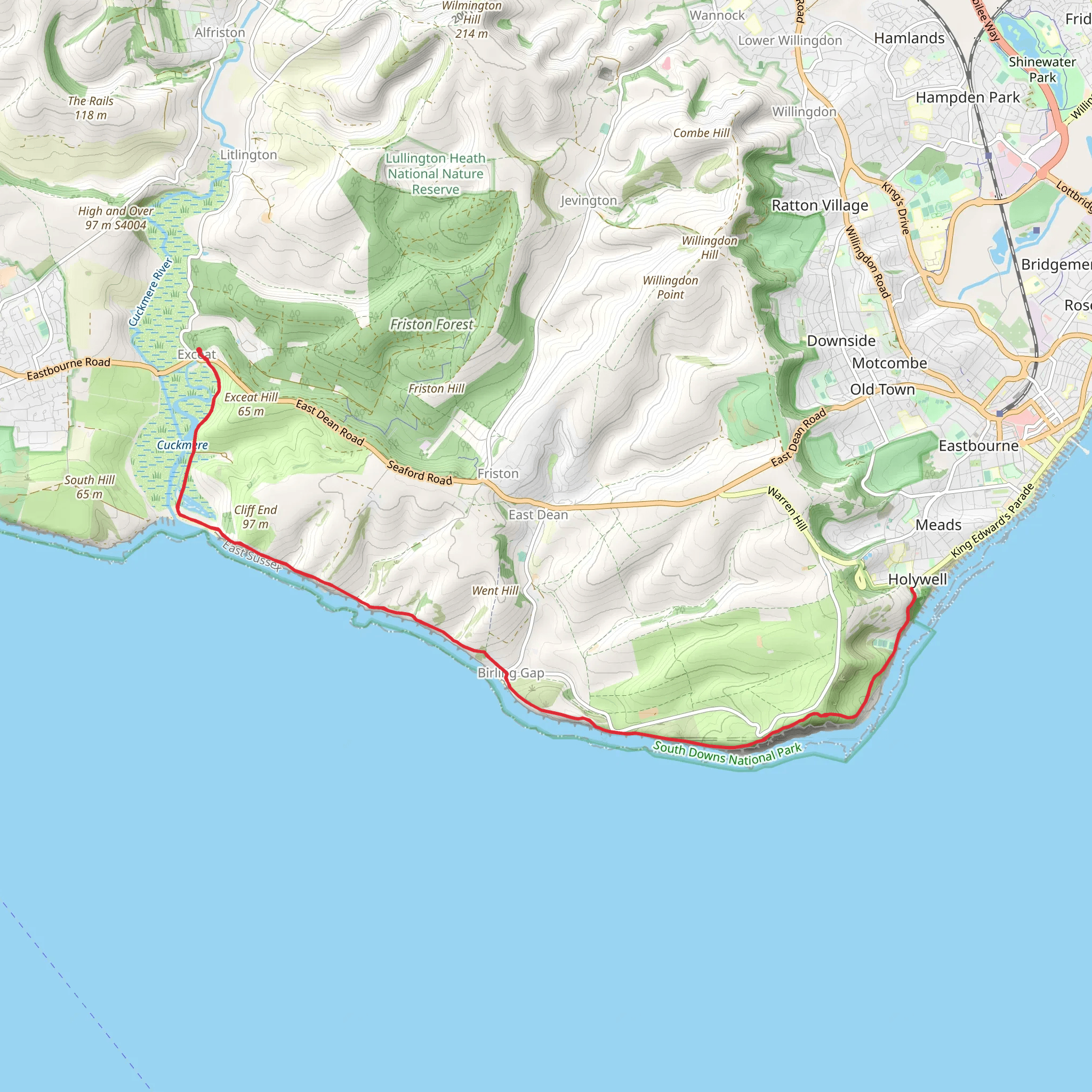 Westdean to Holywell Walk via Seven Sisters Cliffs mobile static map