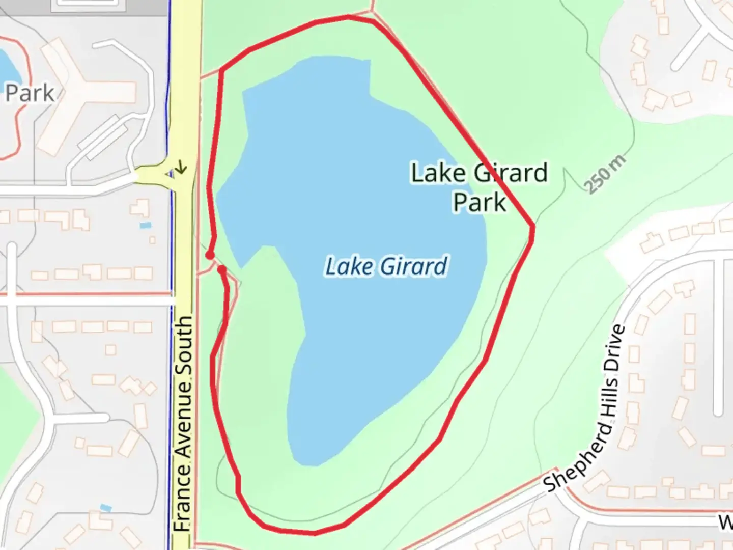 An image depicting the trail Lake Girard Park Loop and its surrounding area.