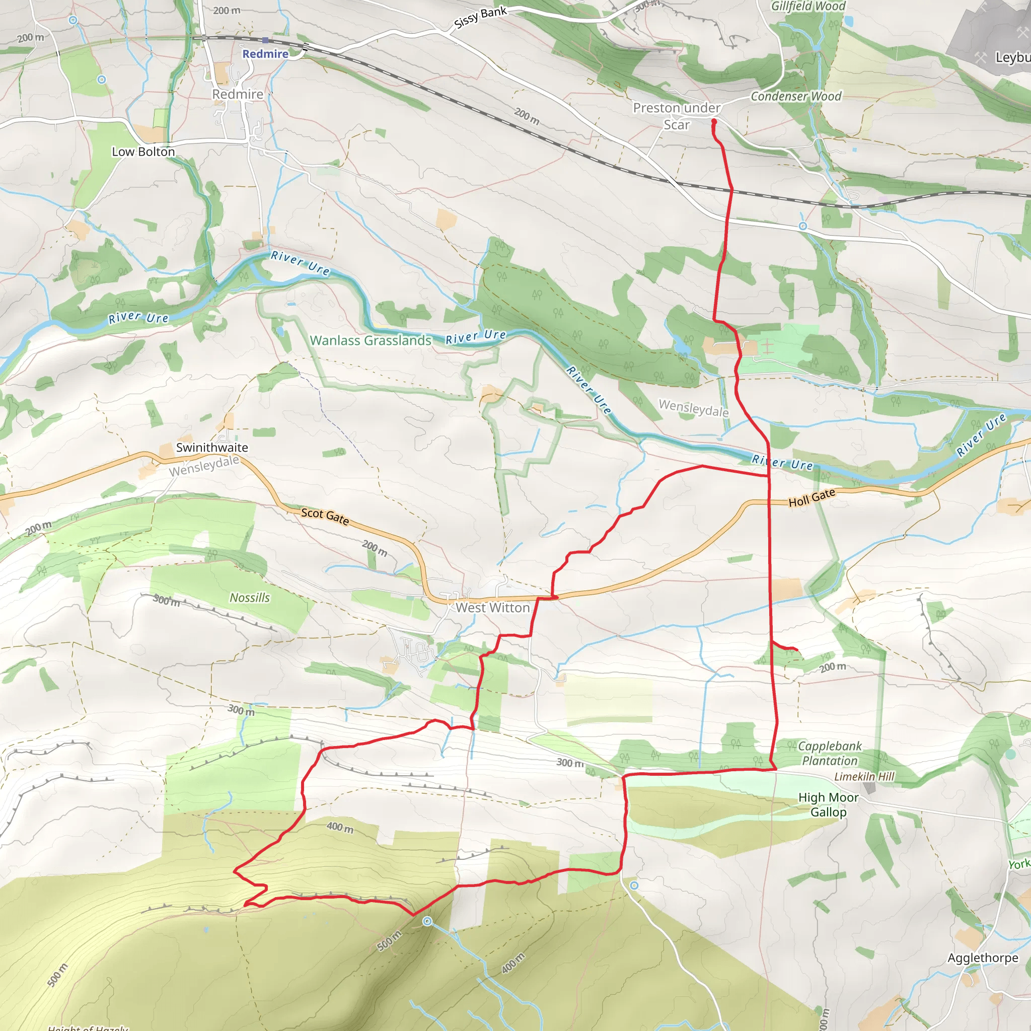 Preston under Scar and West Witton Loop via Penhill Quarry mobile static map