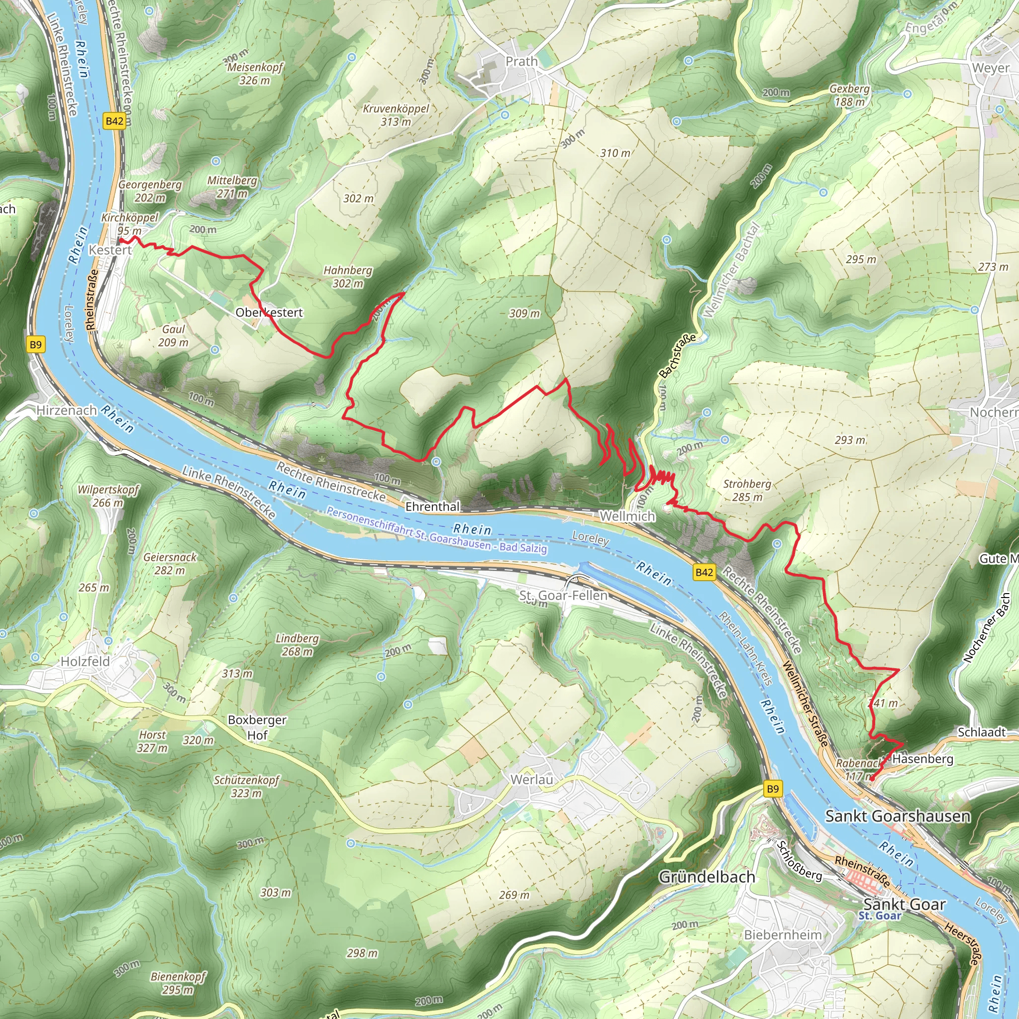 Kestert to St Goarshausen Walk via Rheinsteig Zuweg Kestert mobile static map