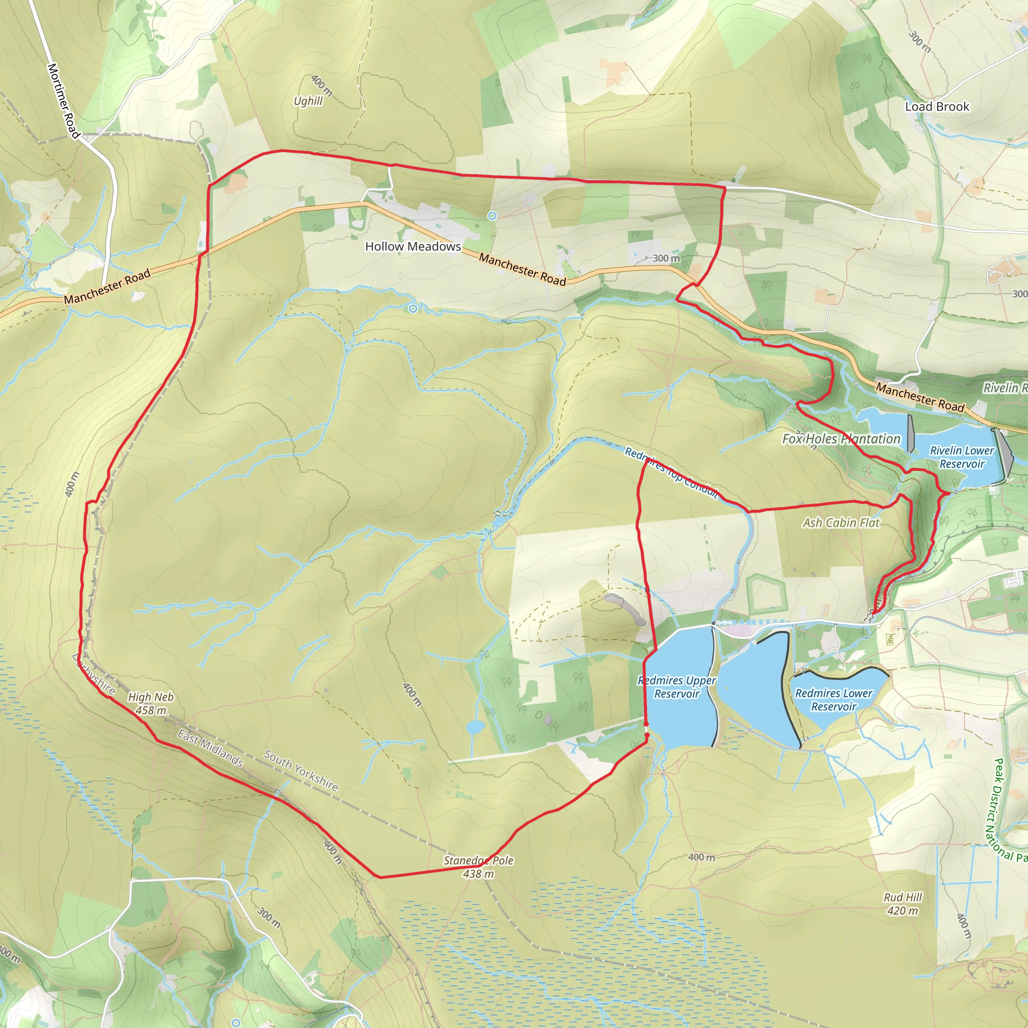Wyming Brook to Stanage Edge from Redmires Reservoirs mobile static map