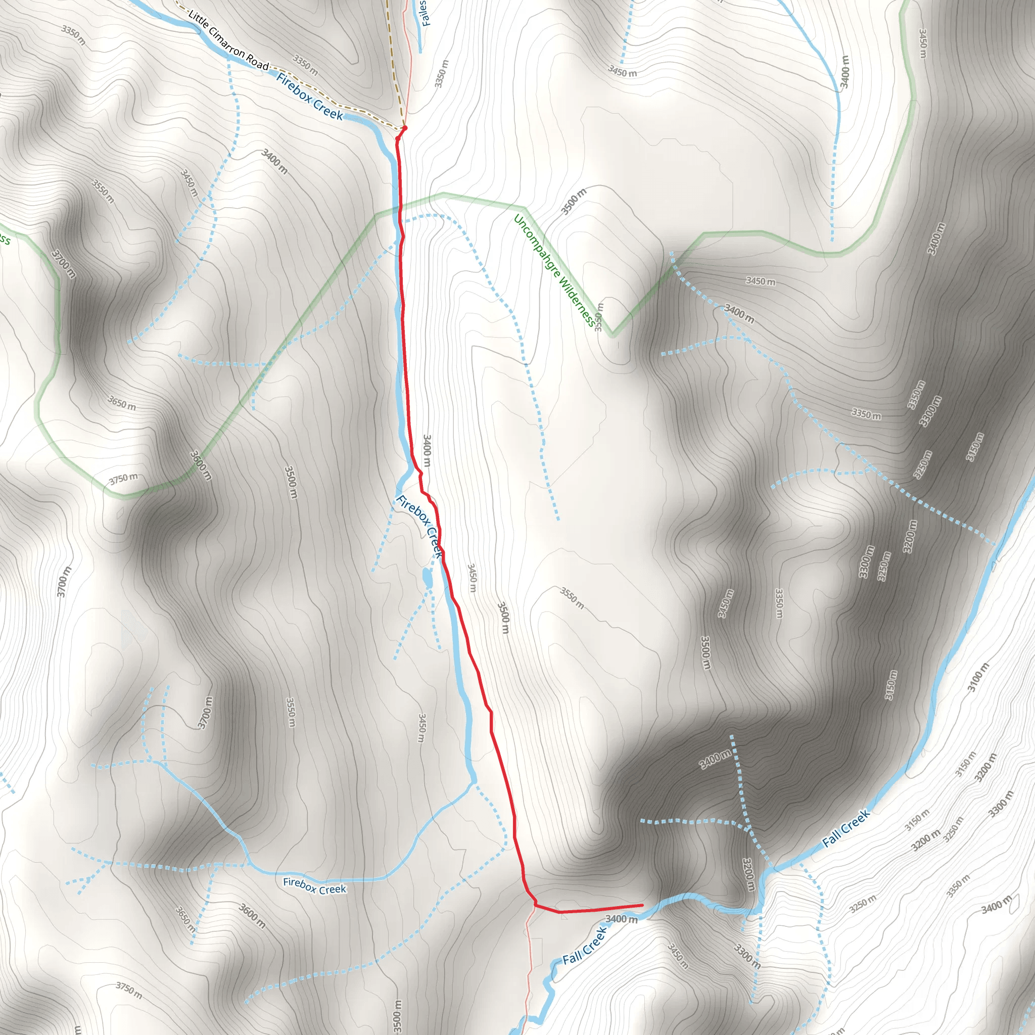 Firebox Creek and Fall Creek via Fall Creek Trail mobile static map