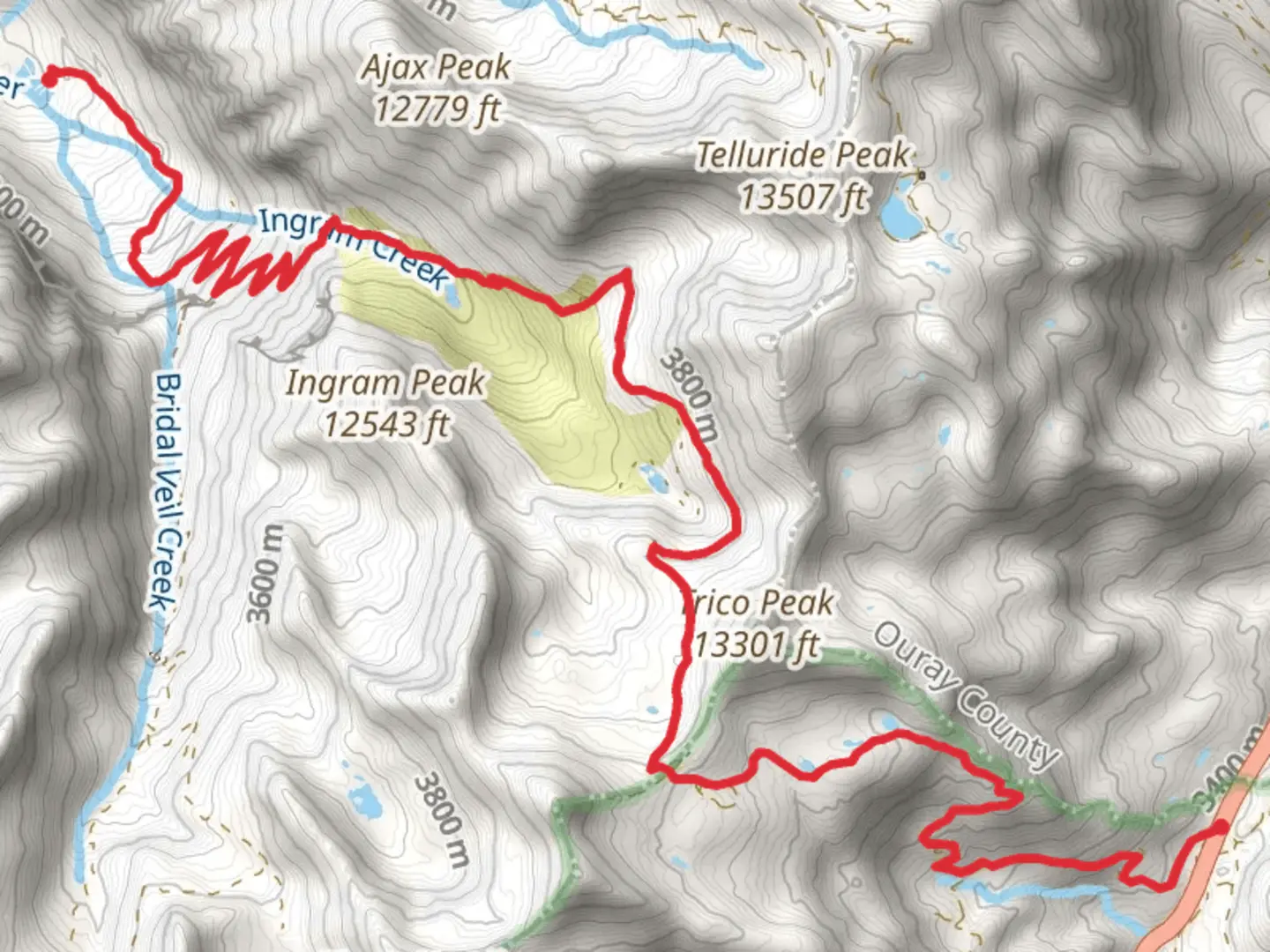 An image depicting the trail Black Bear Pass Trail and its surrounding area.