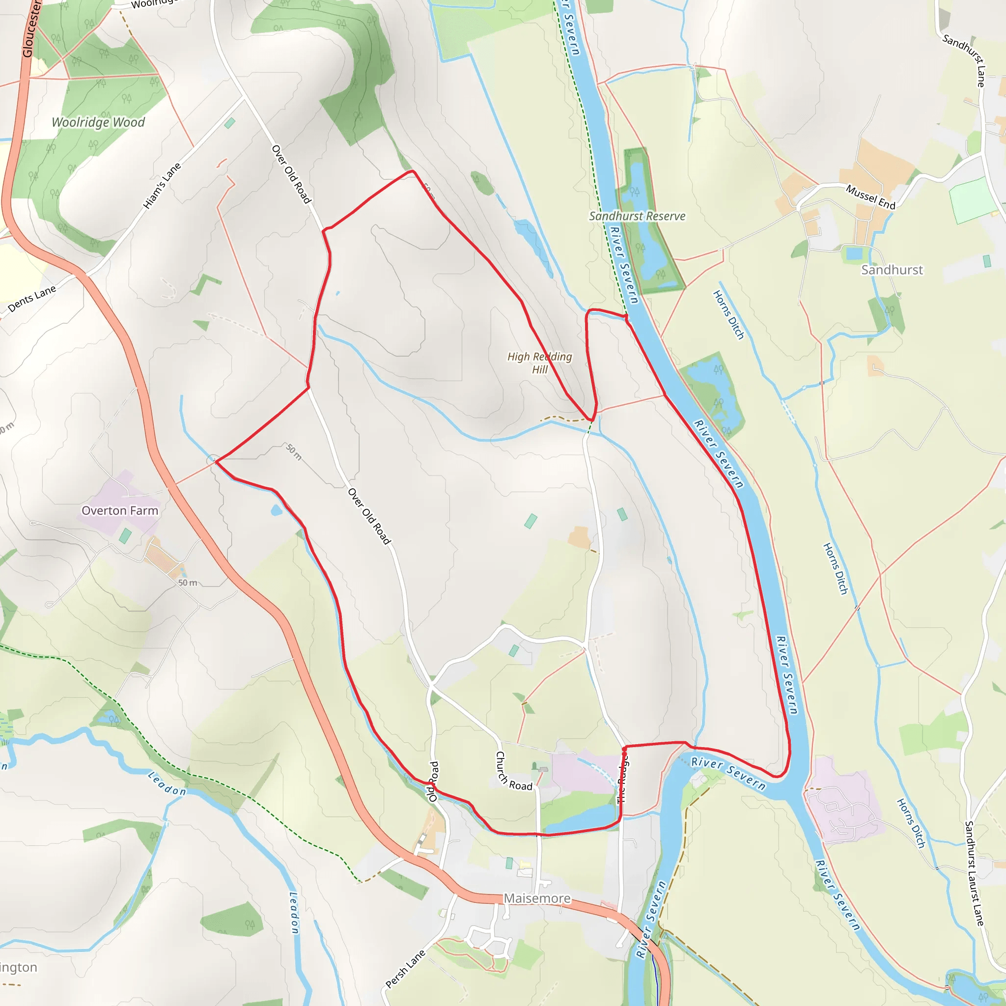 High Redding Hill and River Severn Loop mobile static map