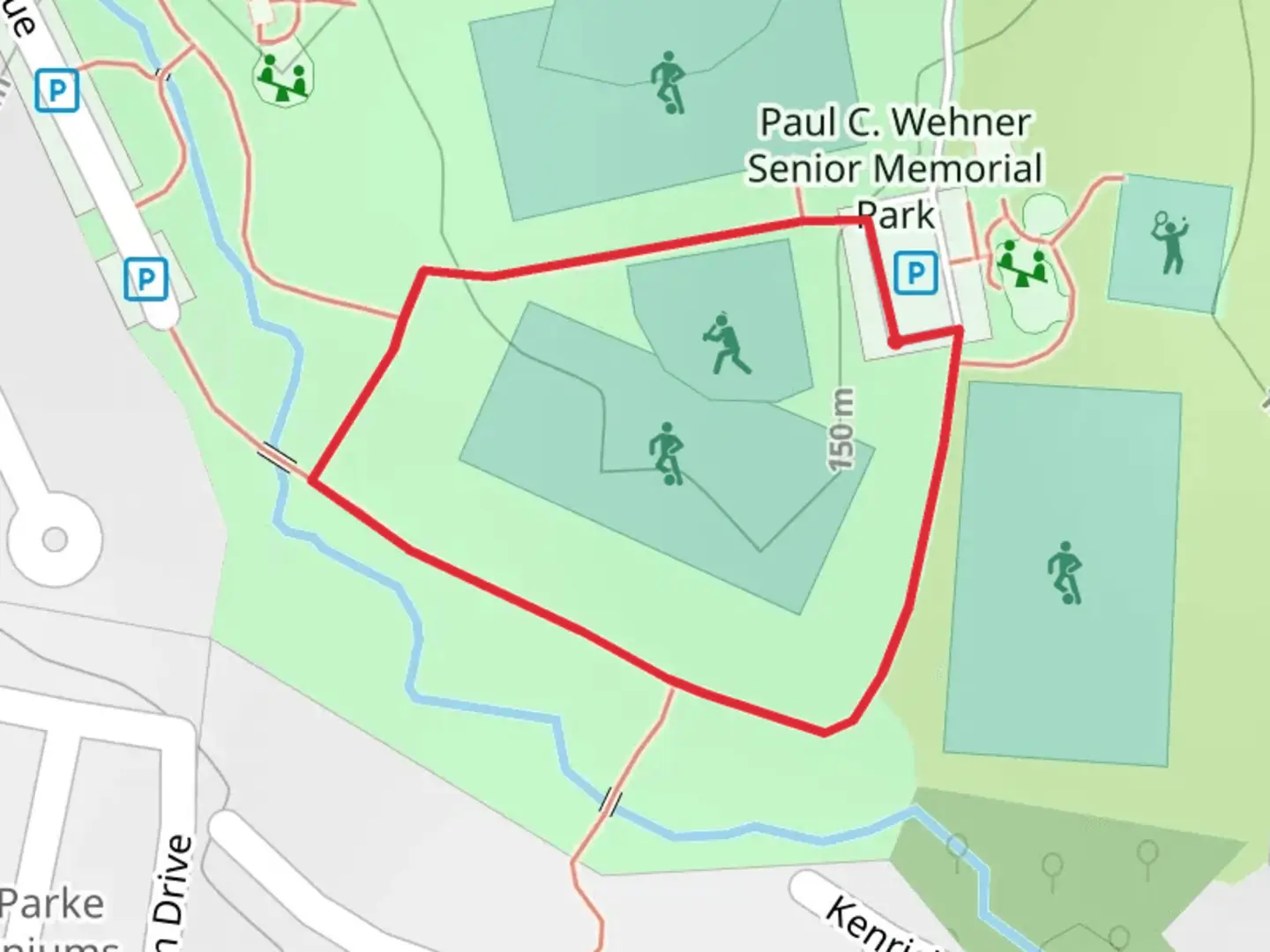 An image depicting the trail Paul C Wehner Senior Memorial Park Loop and its surrounding area.