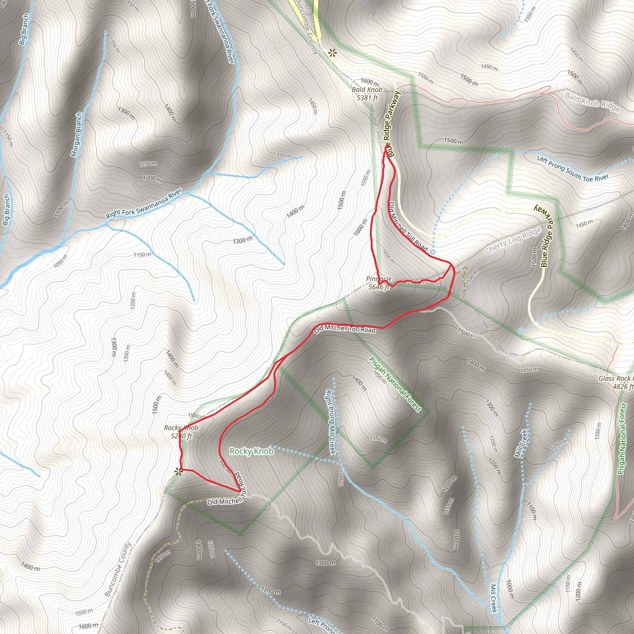Pinnacle and Rocky Knob Loop mobile static map
