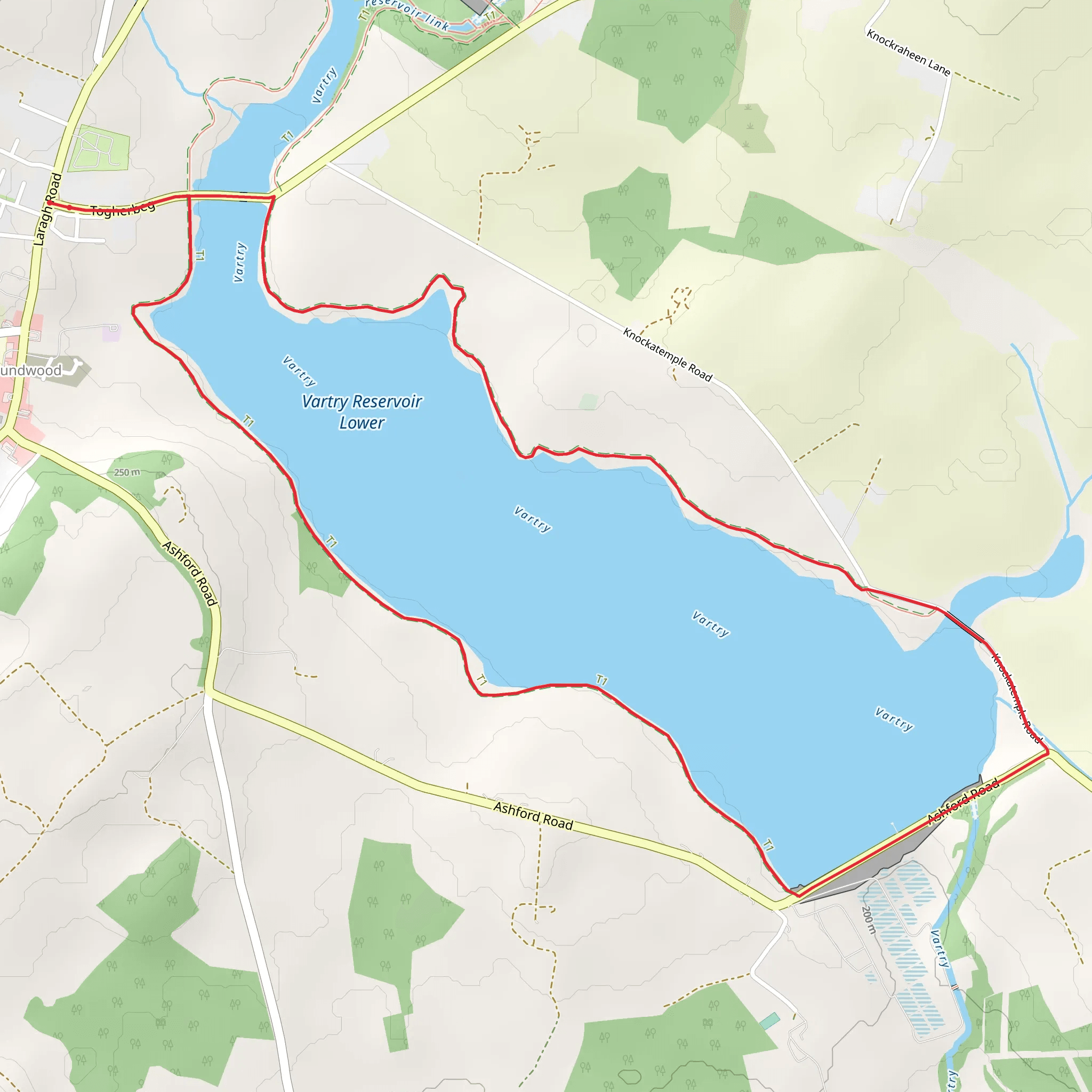 Roundwood Reservoir Lower Vartry Trail mobile static map