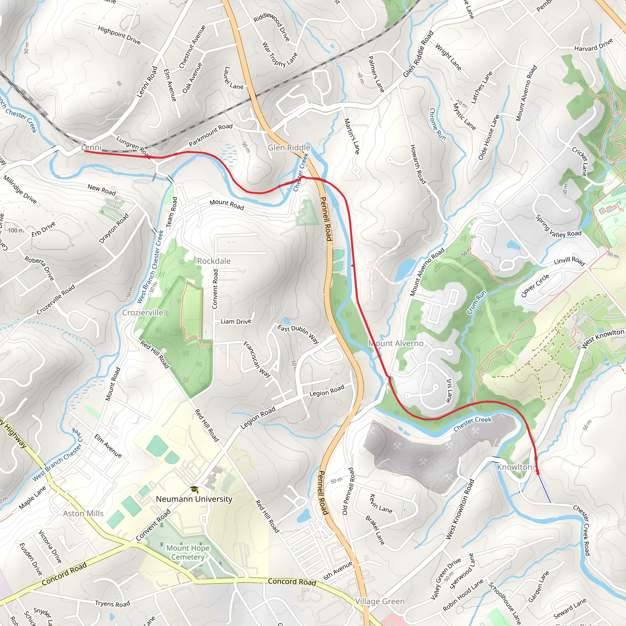 Chester Creek from Road West Knowlton Road Out and Back mobile static map