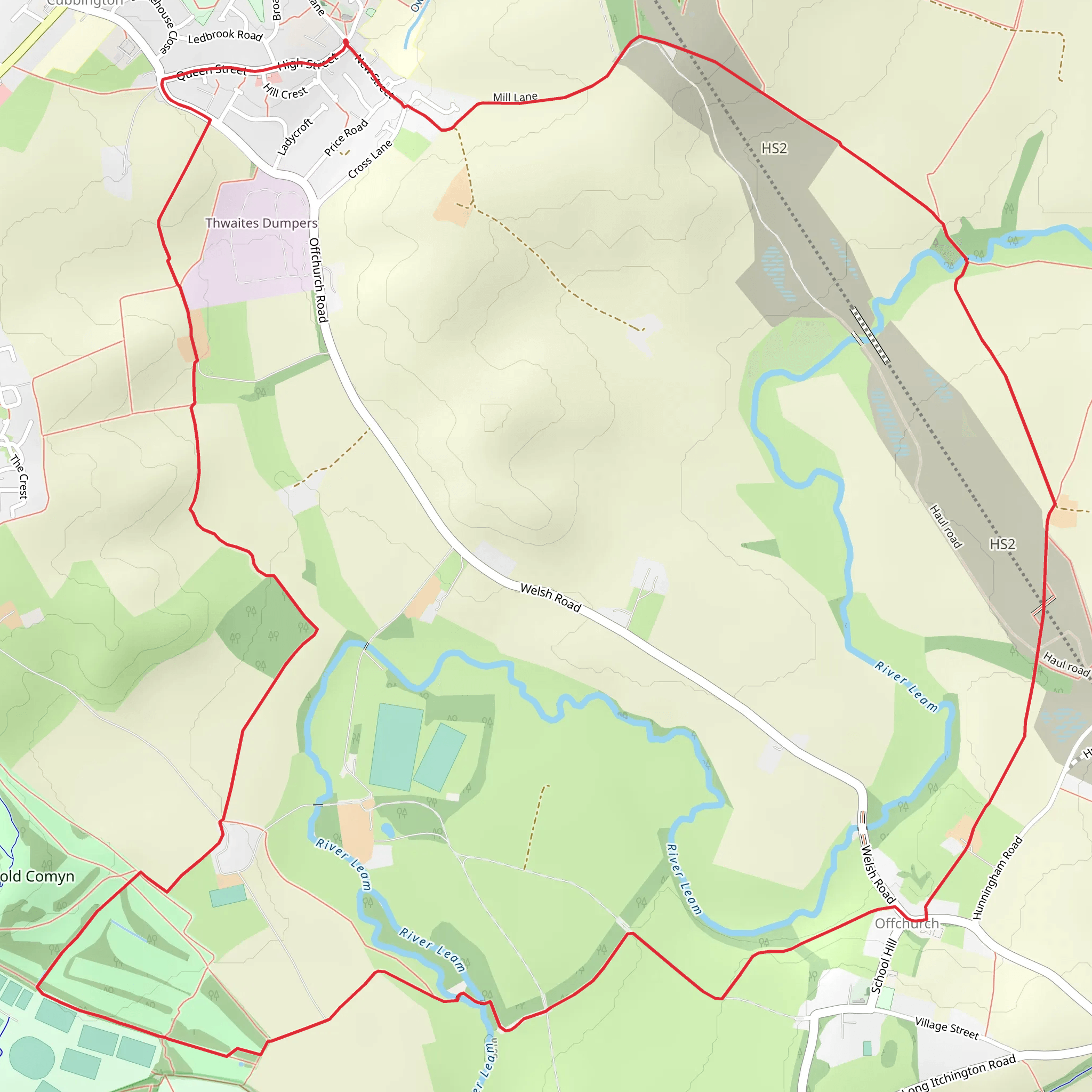 Cubbington to Offchurch Loop mobile static map