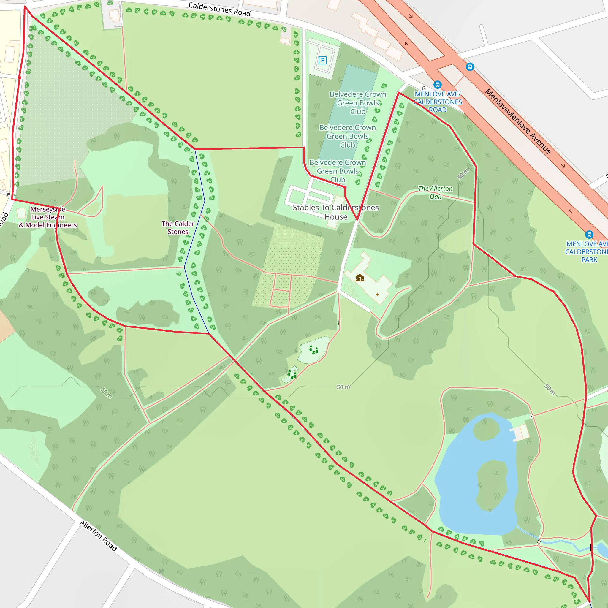 Calderstones Park Loop mobile static map