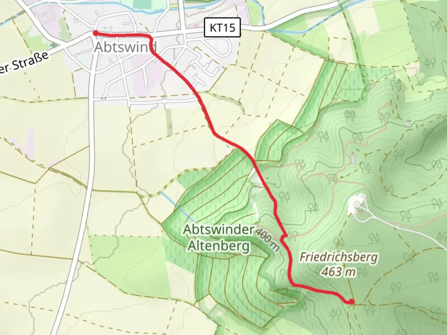 An image depicting the trail Abtswind to Friedrichsberg Walk and its surrounding area.