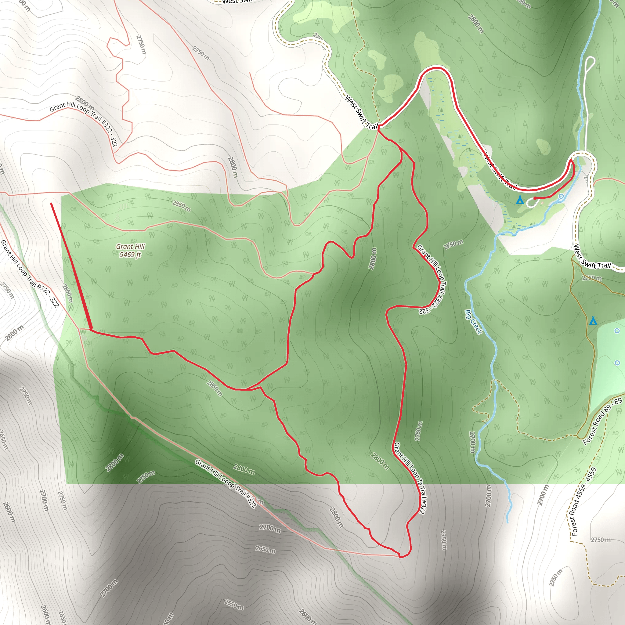 West Swift and Grant Hill Loop Trail mobile static map