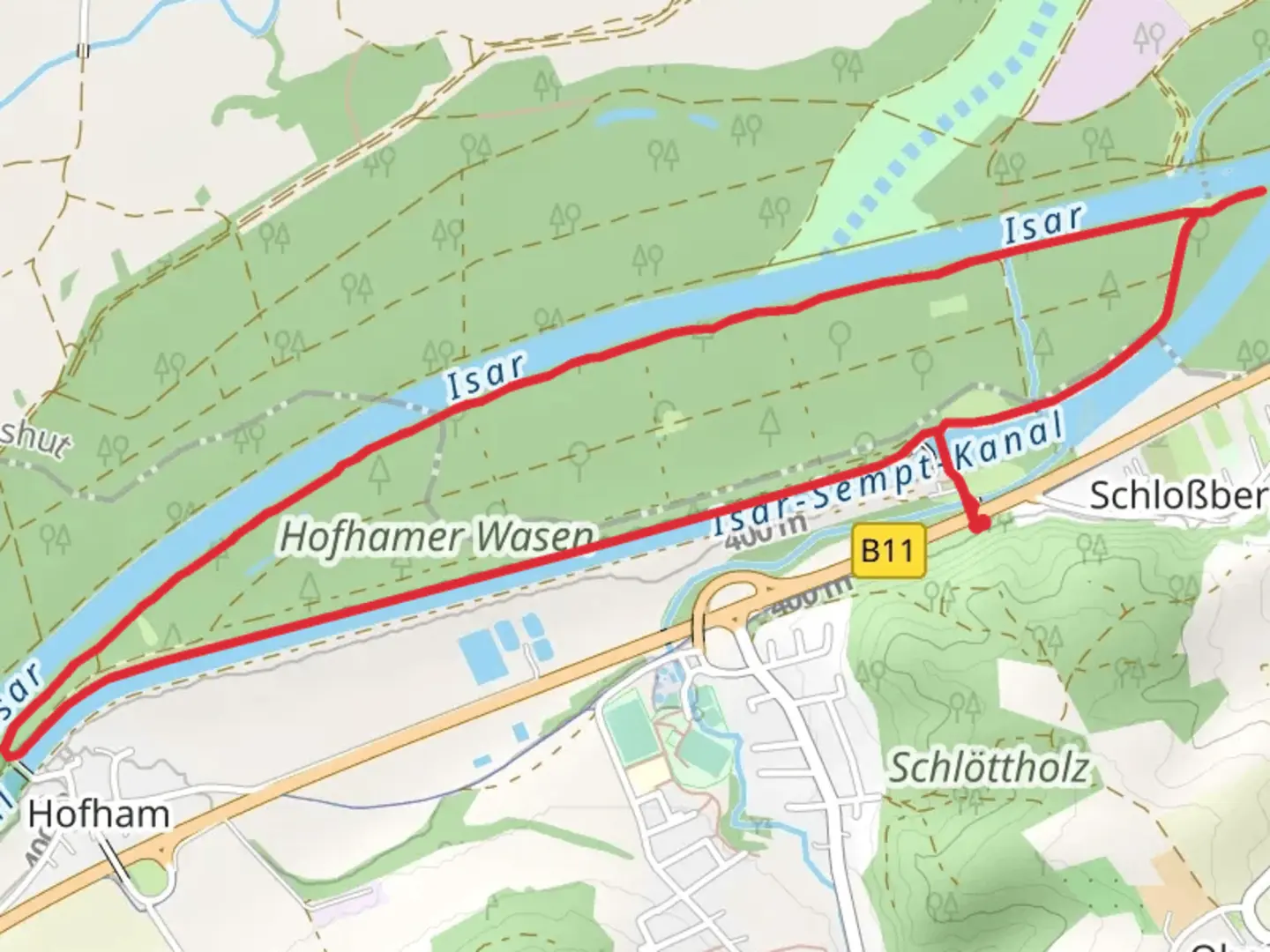 An image depicting the trail Isar Sempt Kanal Loop and its surrounding area.