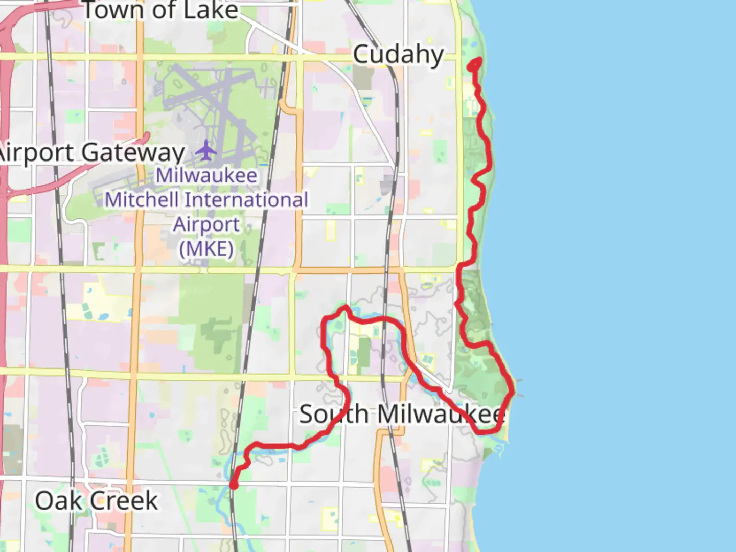An image depicting the trail Warnimont Park and Oak Creek Walk and its surrounding area.