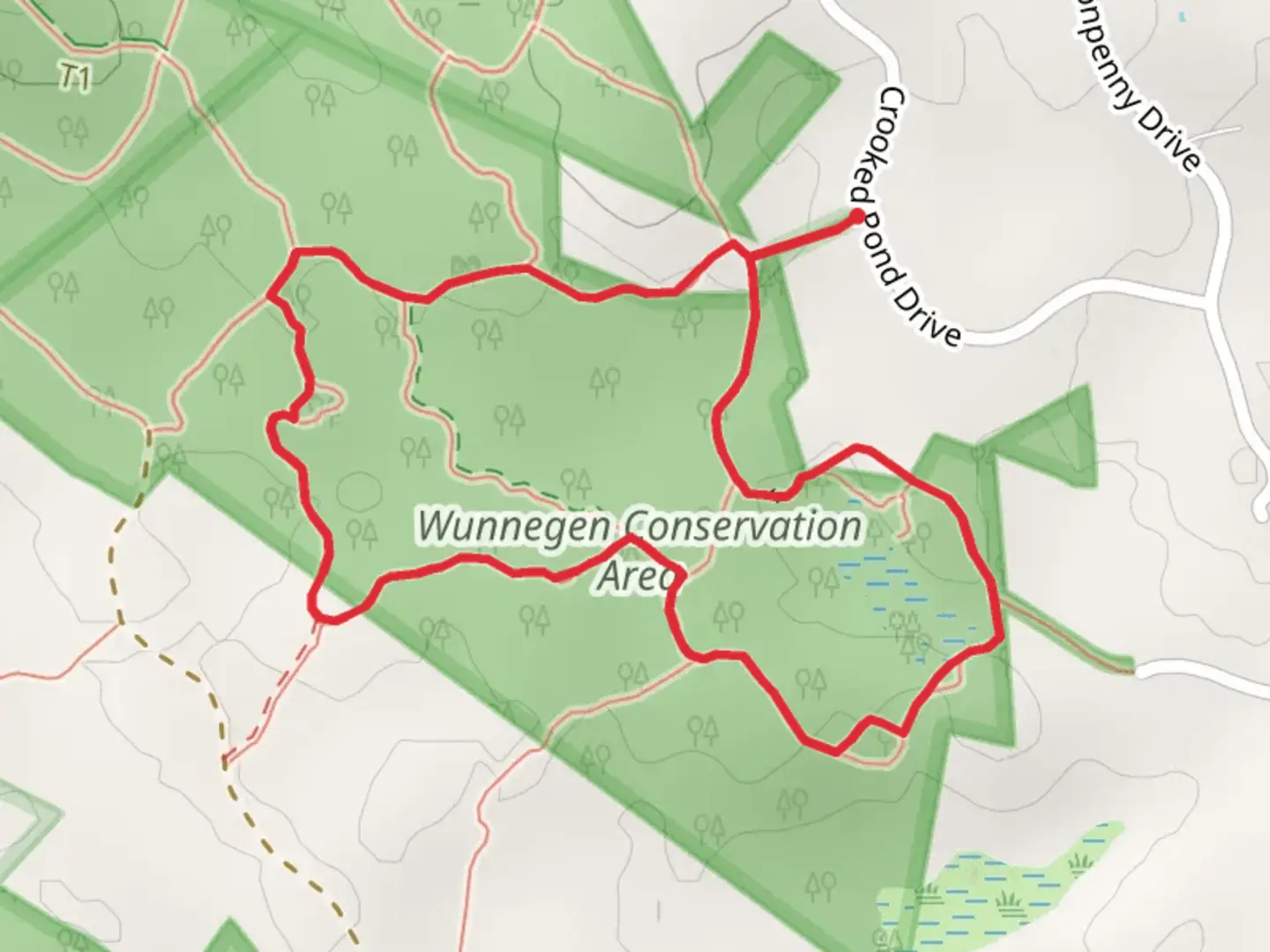 An image depicting the trail Wunnegen Conservation Area Loop via Bay Circuit Trail and its surrounding area.