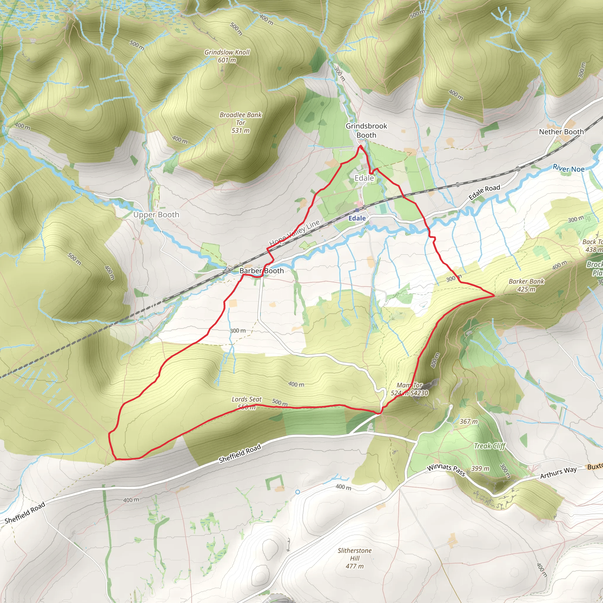 Lords Seat and Mam Tor Loop - Edale mobile static map