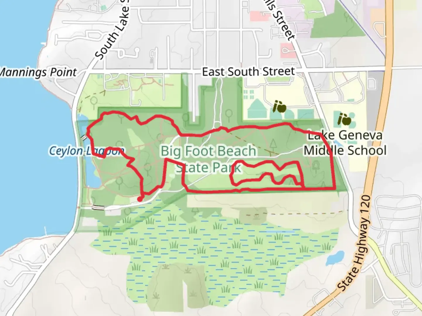 An image depicting the trail Big Foot Beach State Park Loop and its surrounding area.