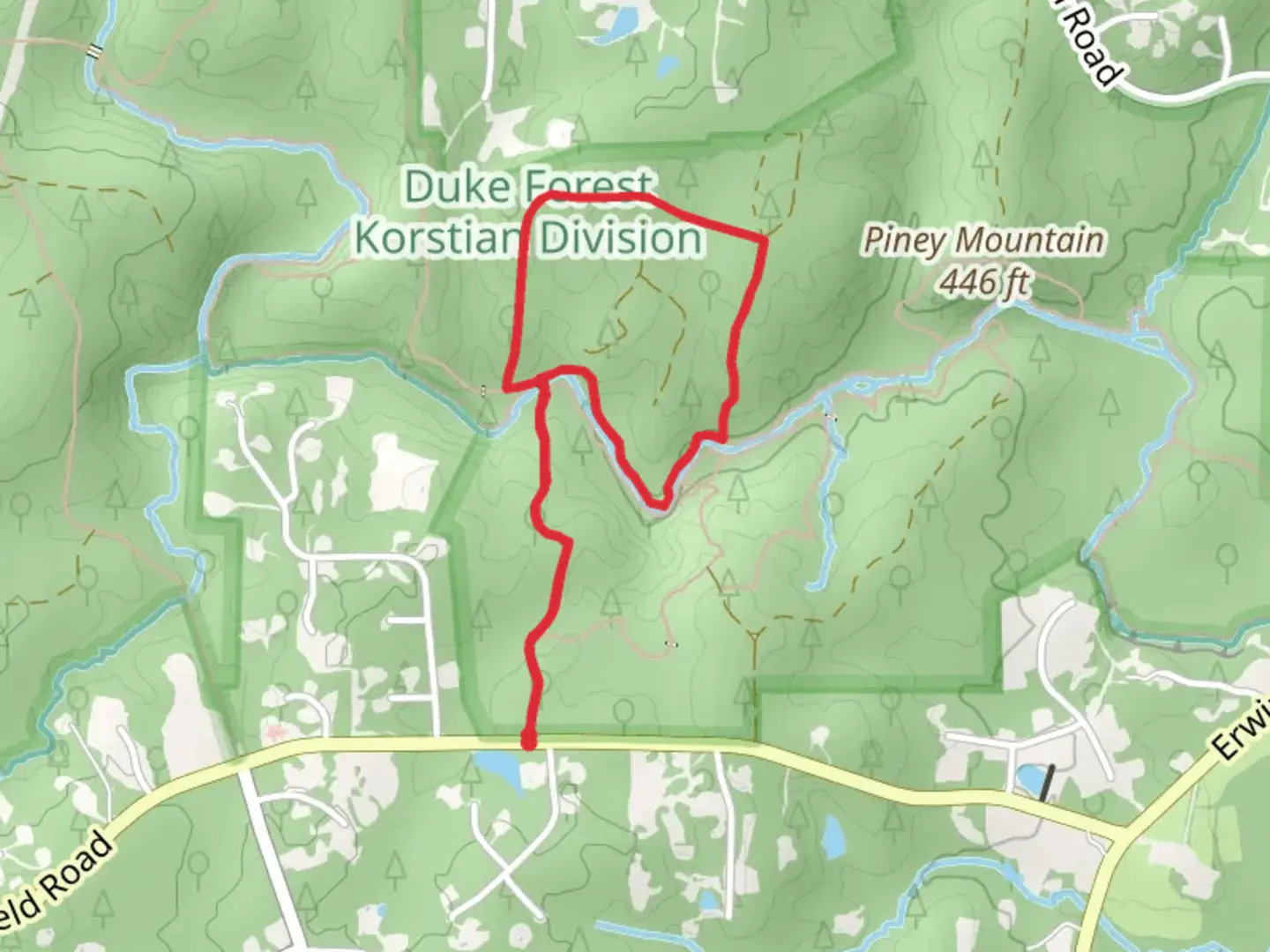 An image depicting the trail New Hope Creek - Echinata Fire Trail and its surrounding area.
