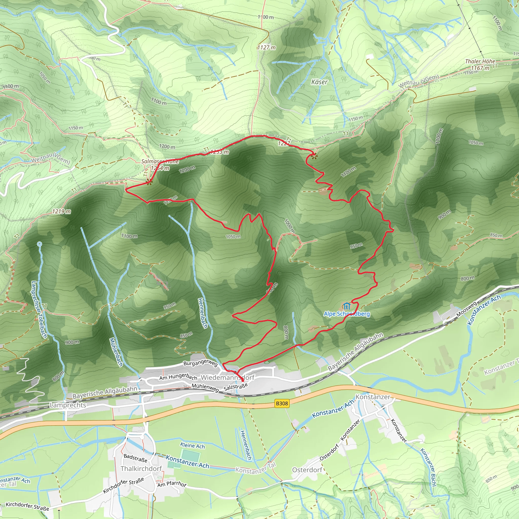 Schneidberg, Salmaser Hohe and Wannerlesalpe Loop mobile static map
