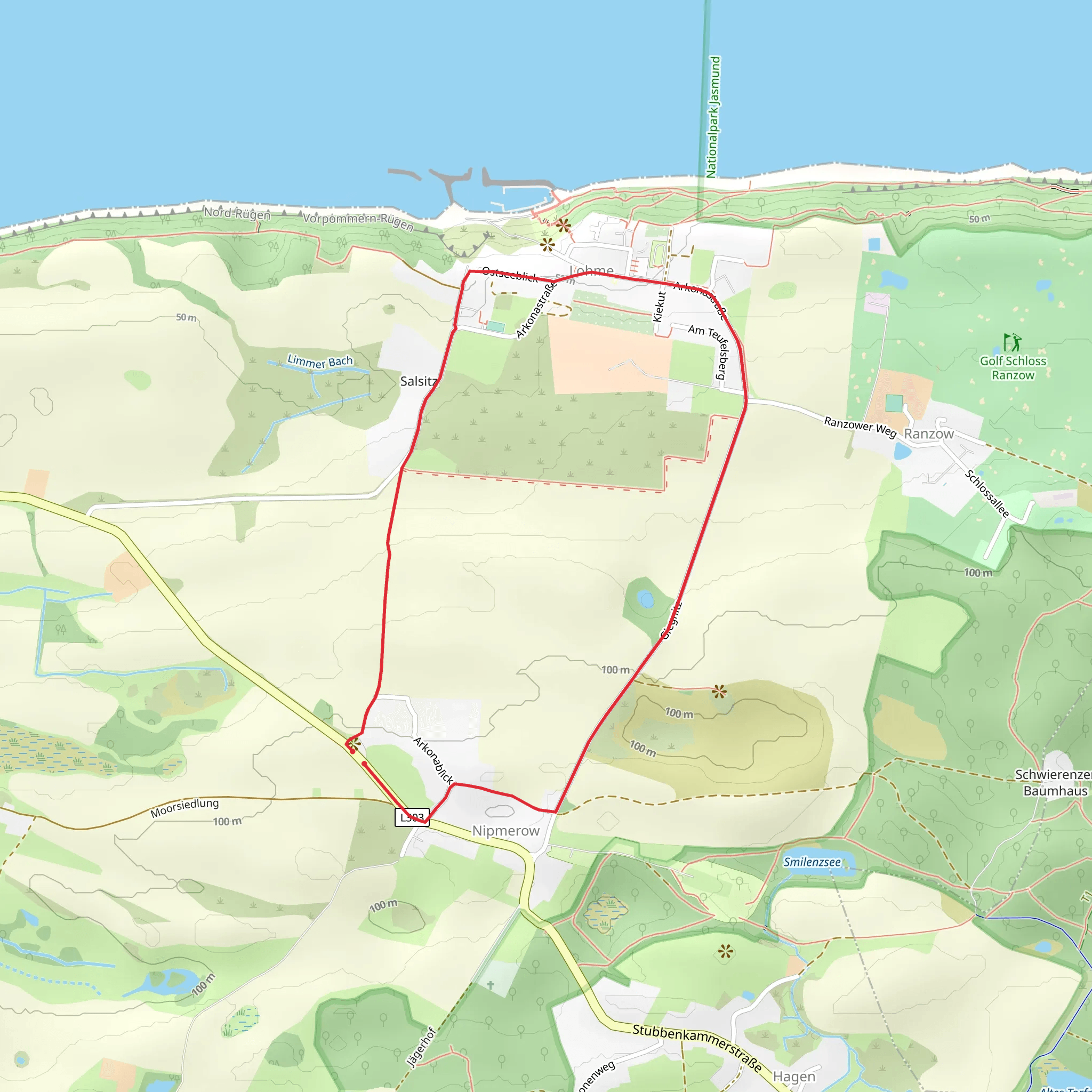 Nipmerow and Lohme Loop via Arkonablick and Salsitz mobile static map