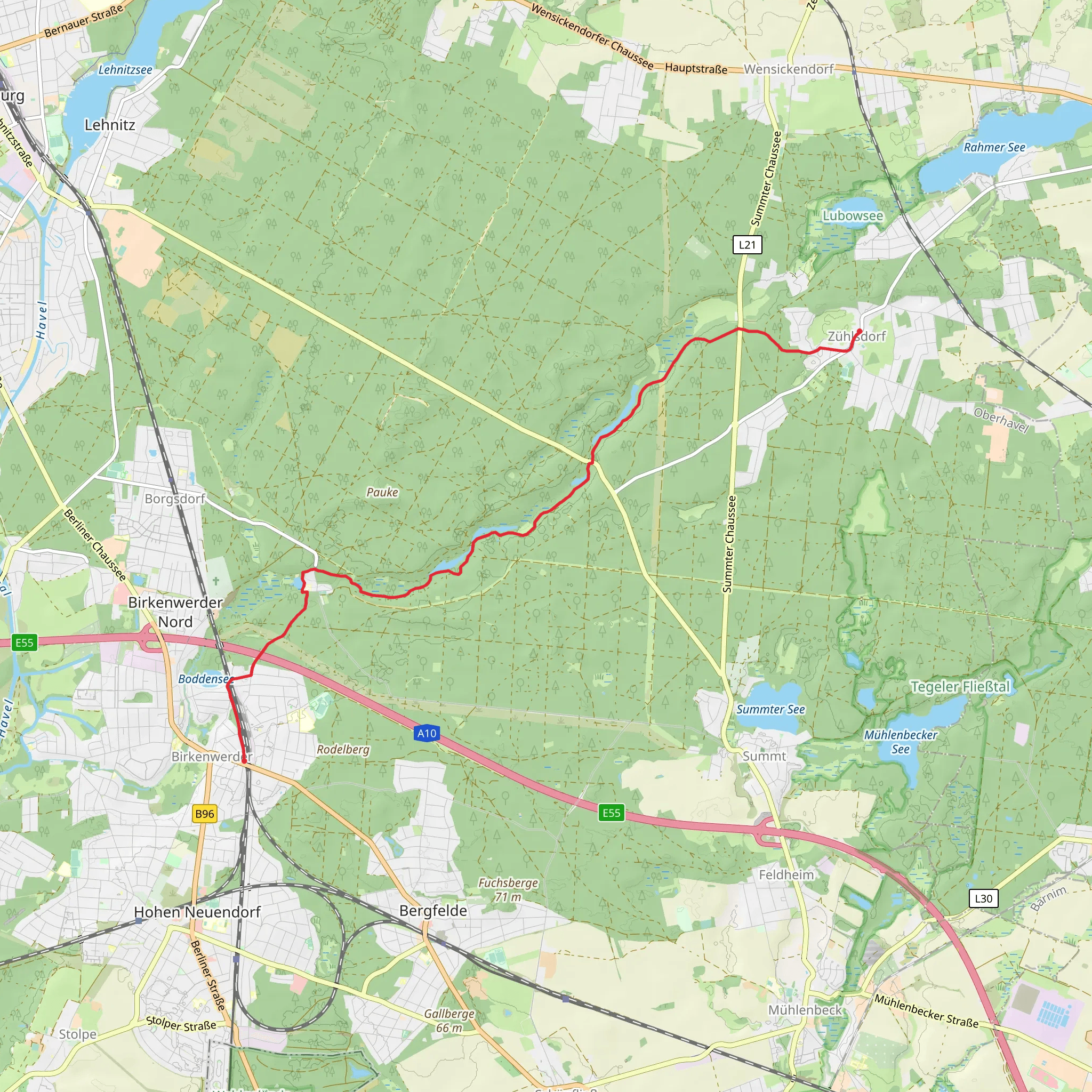Birkenwerder to Zühlsdorf via Libelle mobile static map