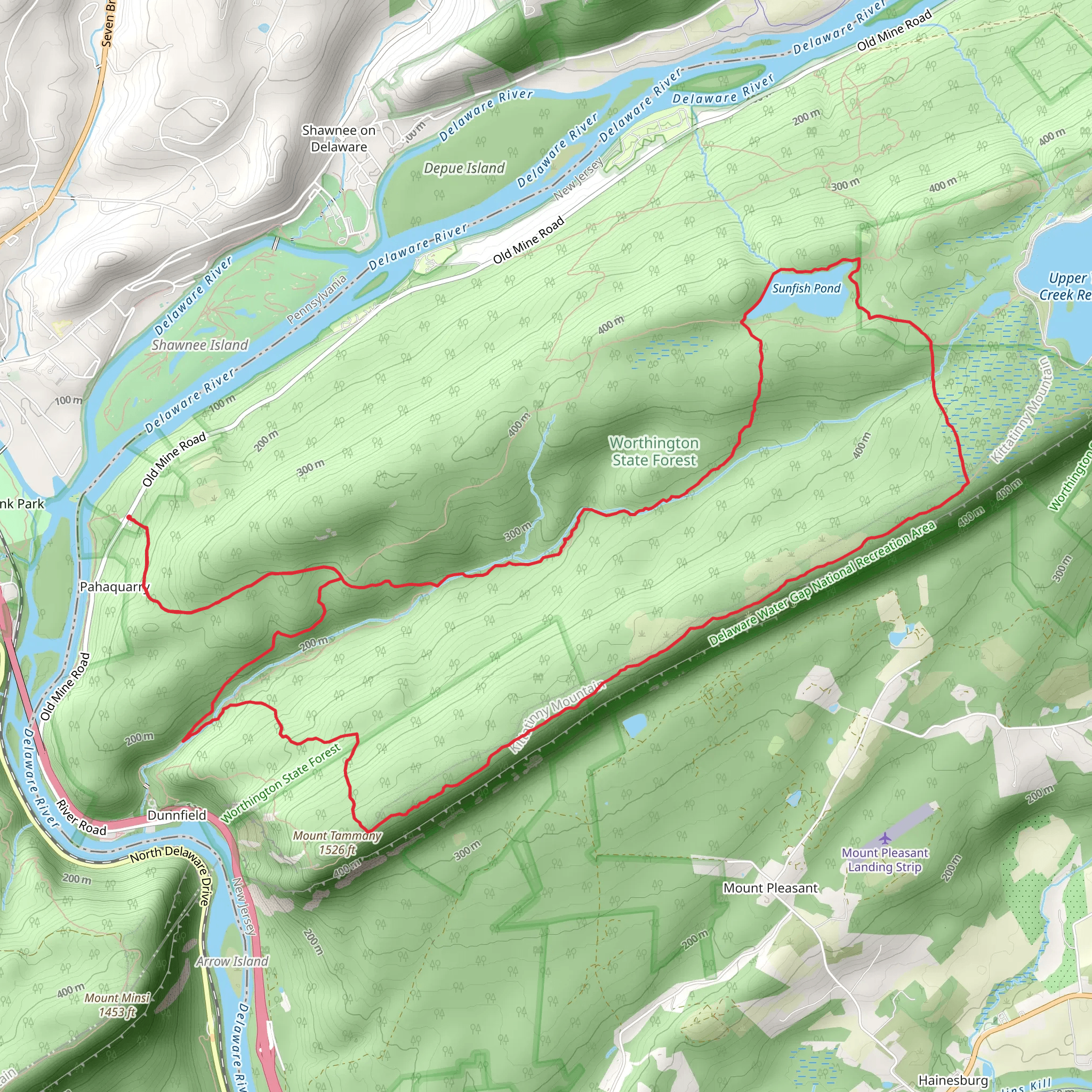 Sunfish Pond and Dunnfield Creek Loop mobile static map