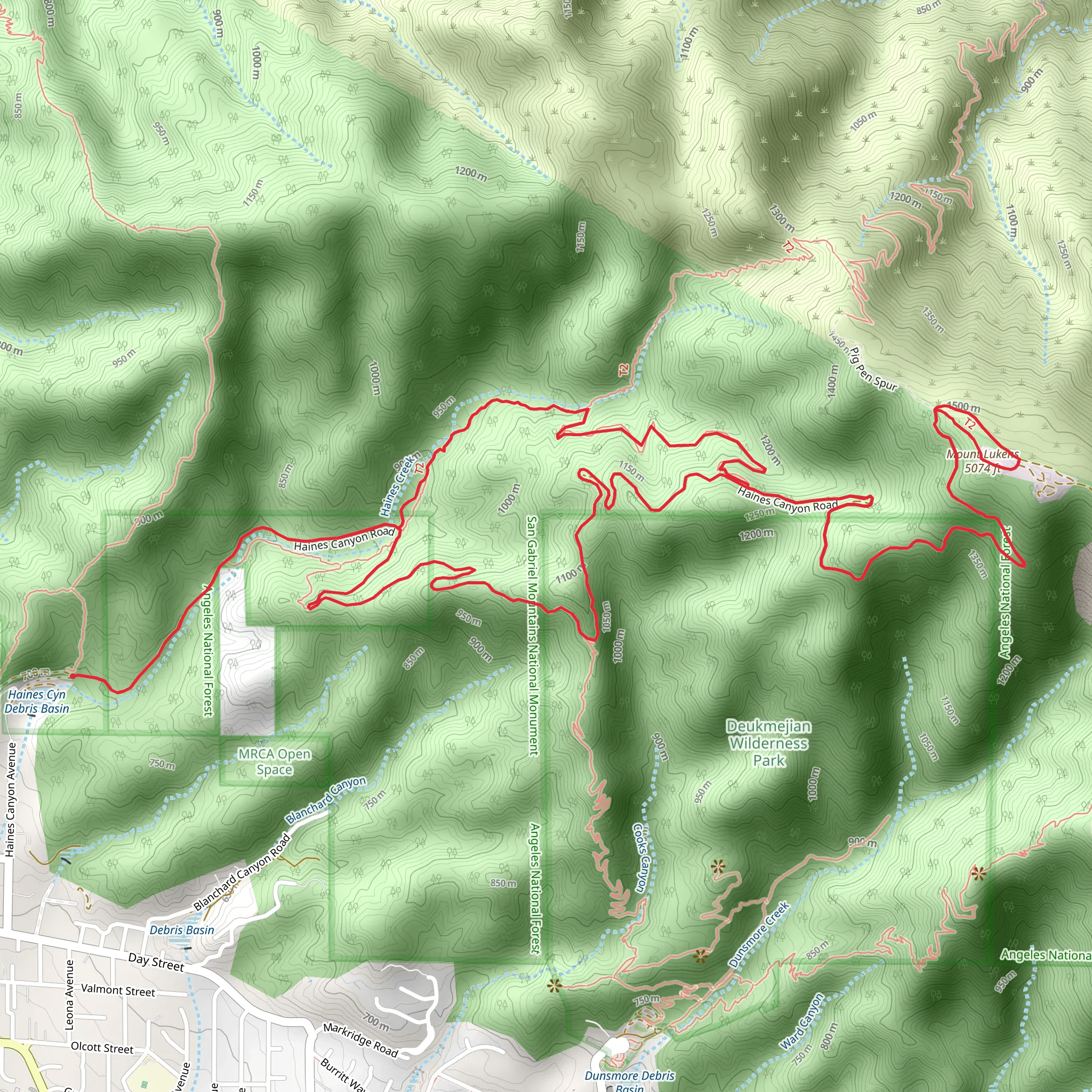 Haines Canyon to Mount Lukens Trail mobile static map