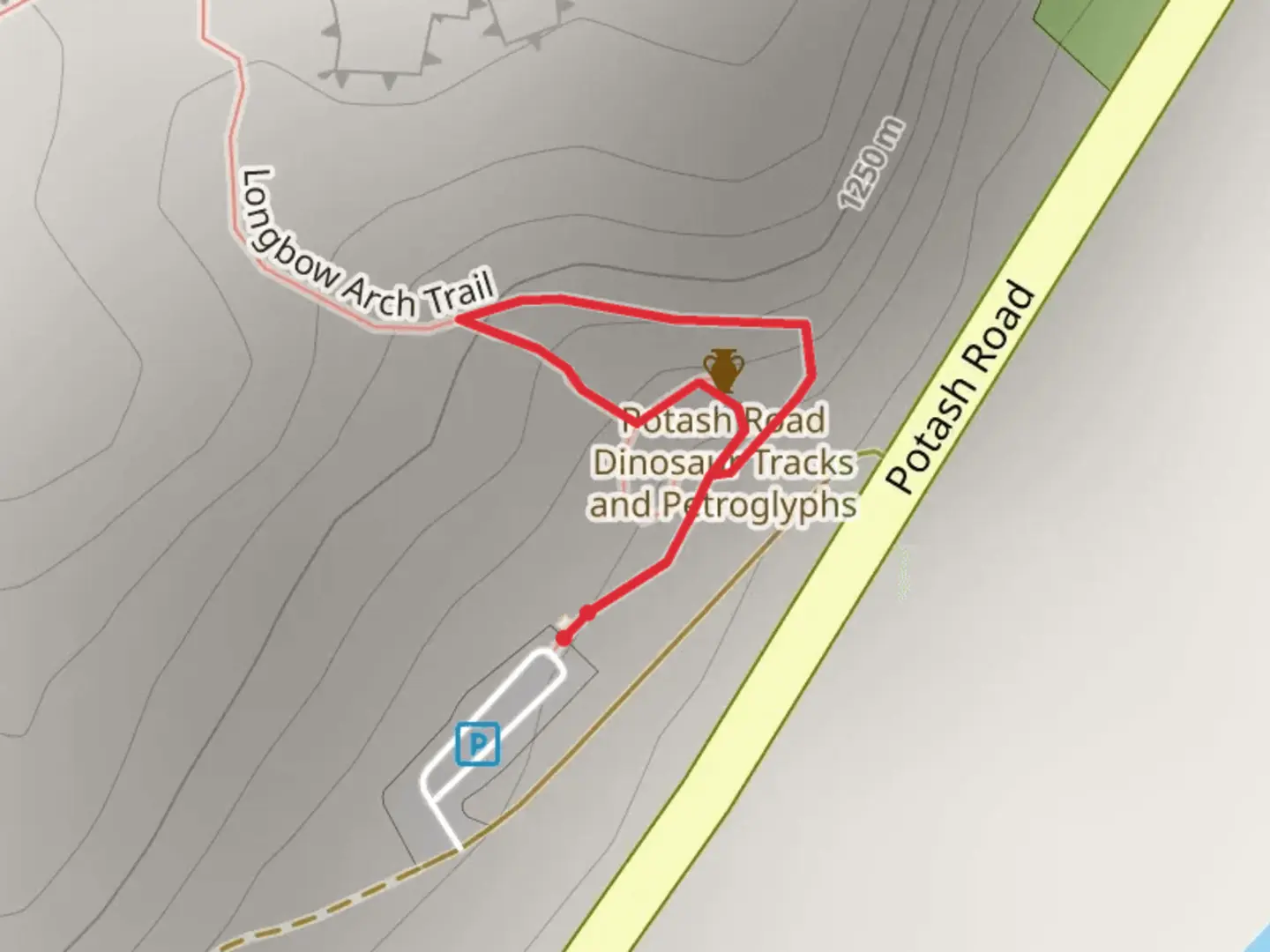 An image depicting the trail Longbow Arch Trail and its surrounding area.