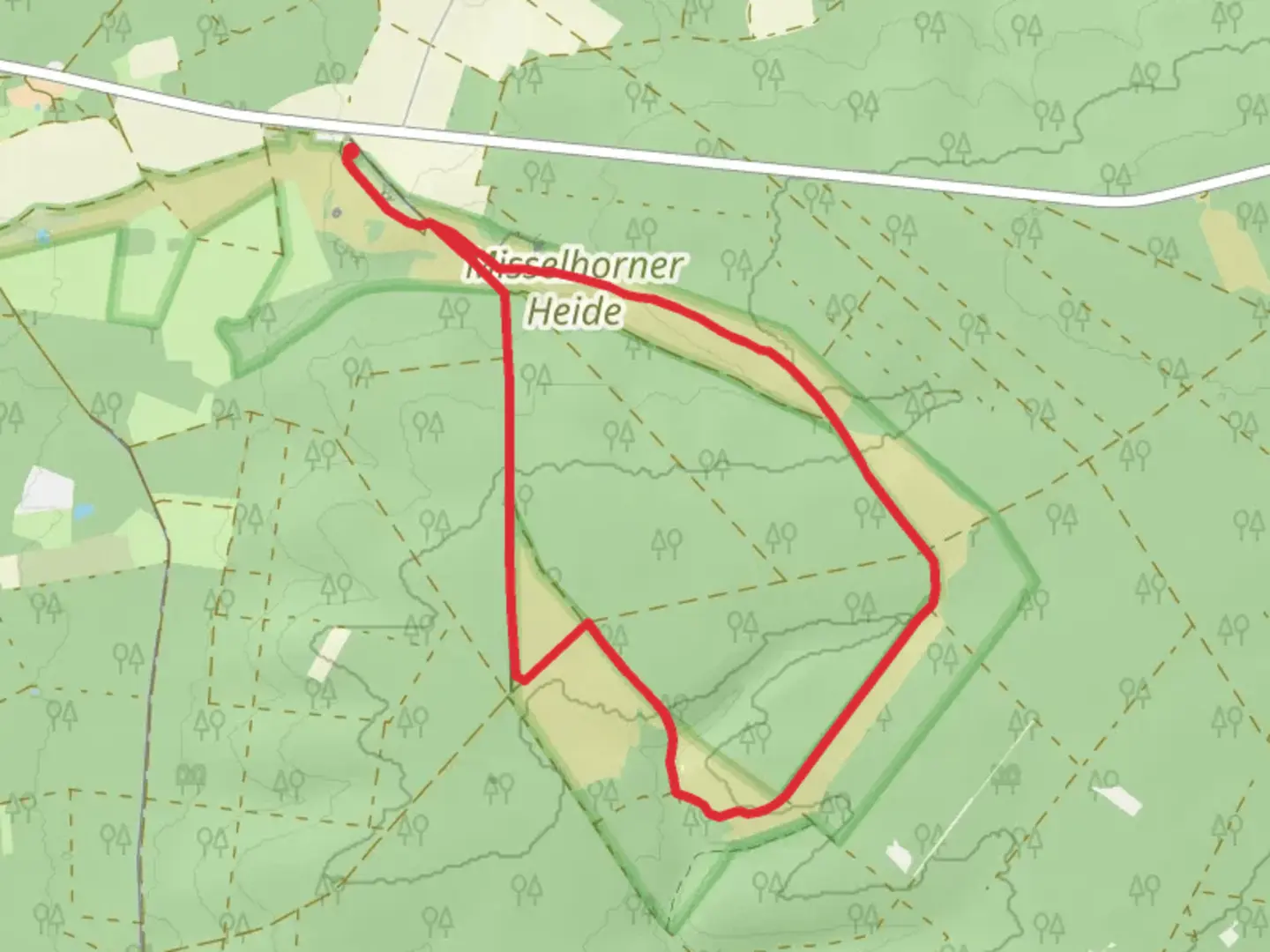 An image depicting the trail Natuurschutzgebiet Heideflachen Mittleres Lußplateau Loop and its surrounding area.