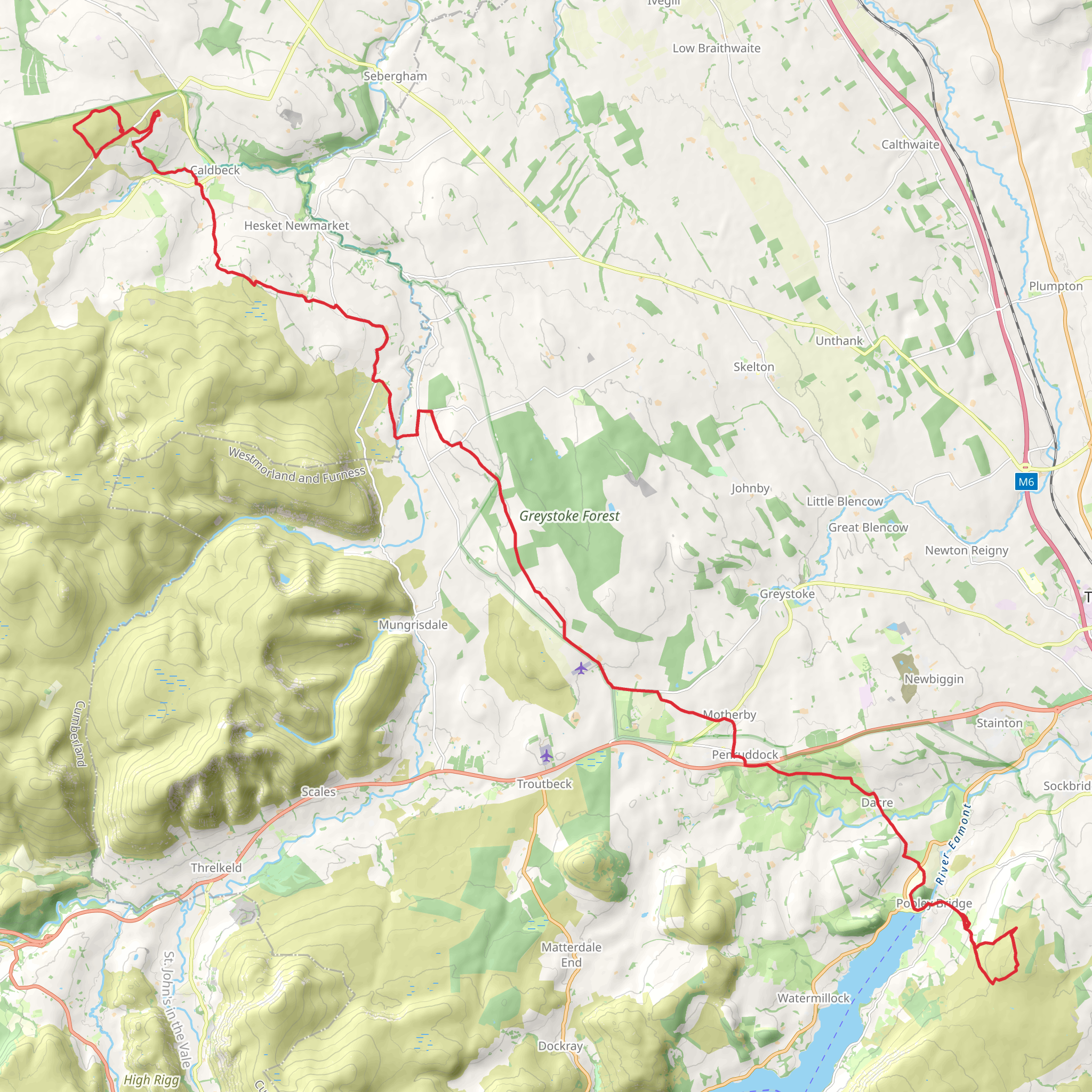 Caldbeck to Pooley Bridge via Dunmallard Hill and Highscar Hill mobile static map