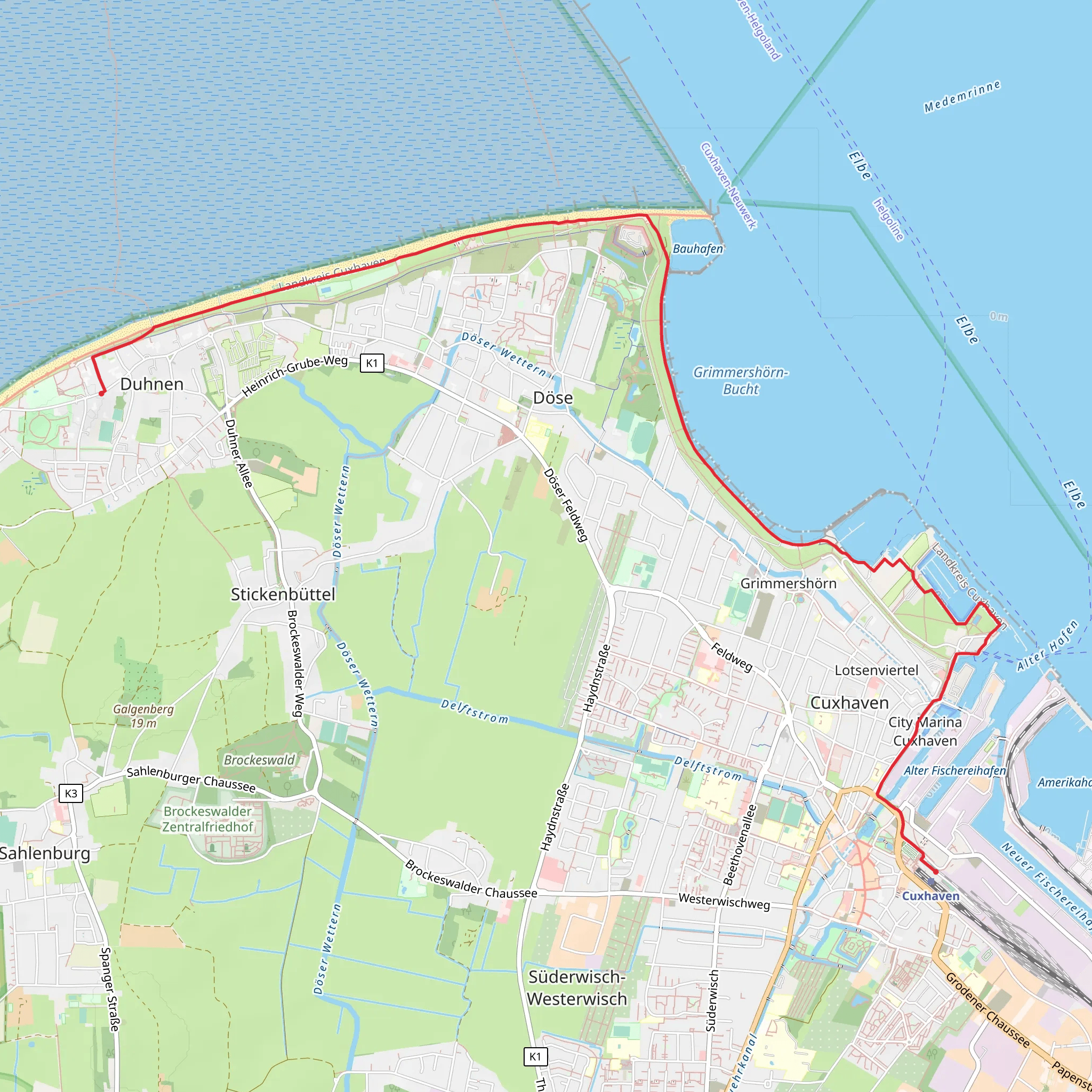 Cuxhaven to Duhnen Coastal Walk mobile static map