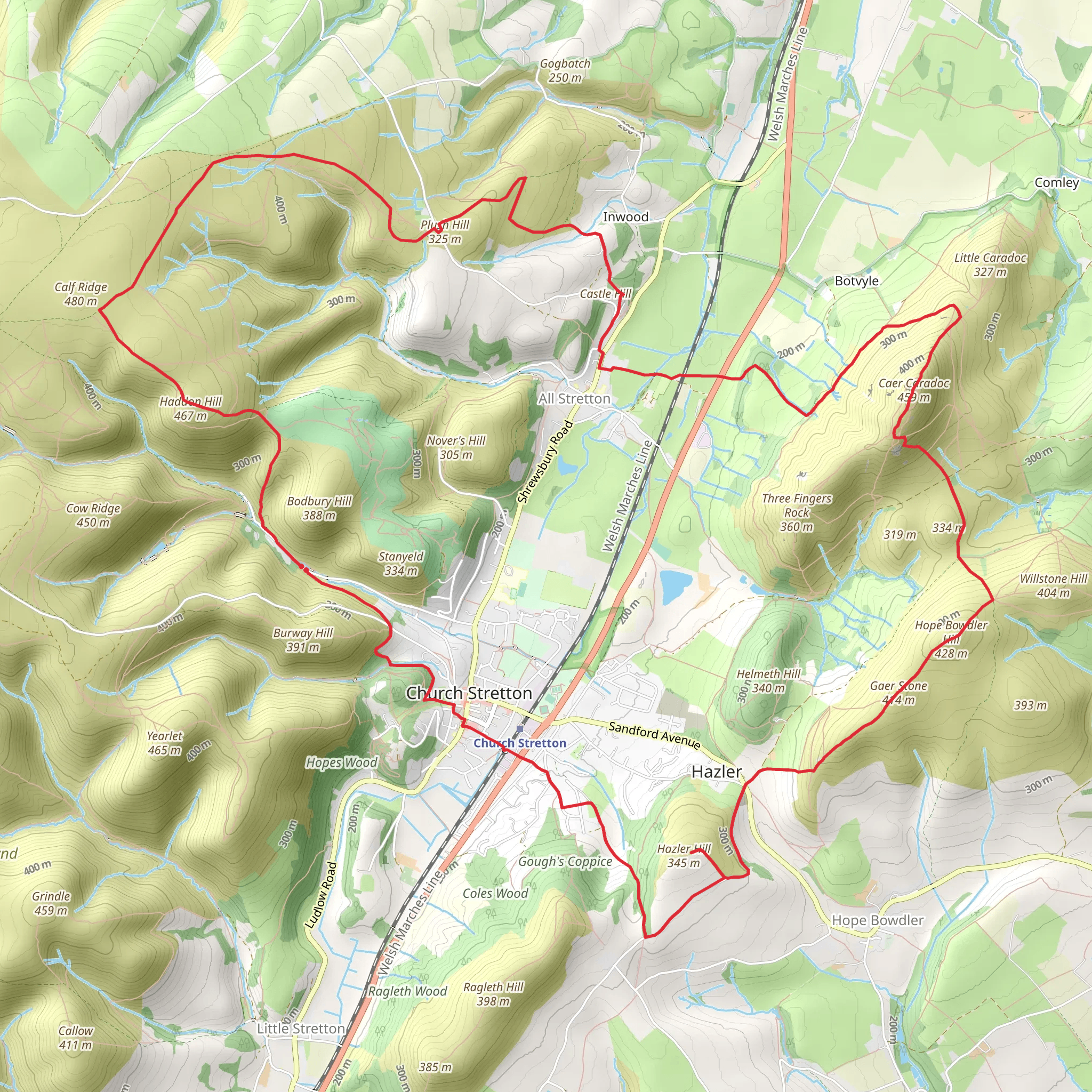 Church Stretton to Inwood Loop via Haddon Hill mobile static map