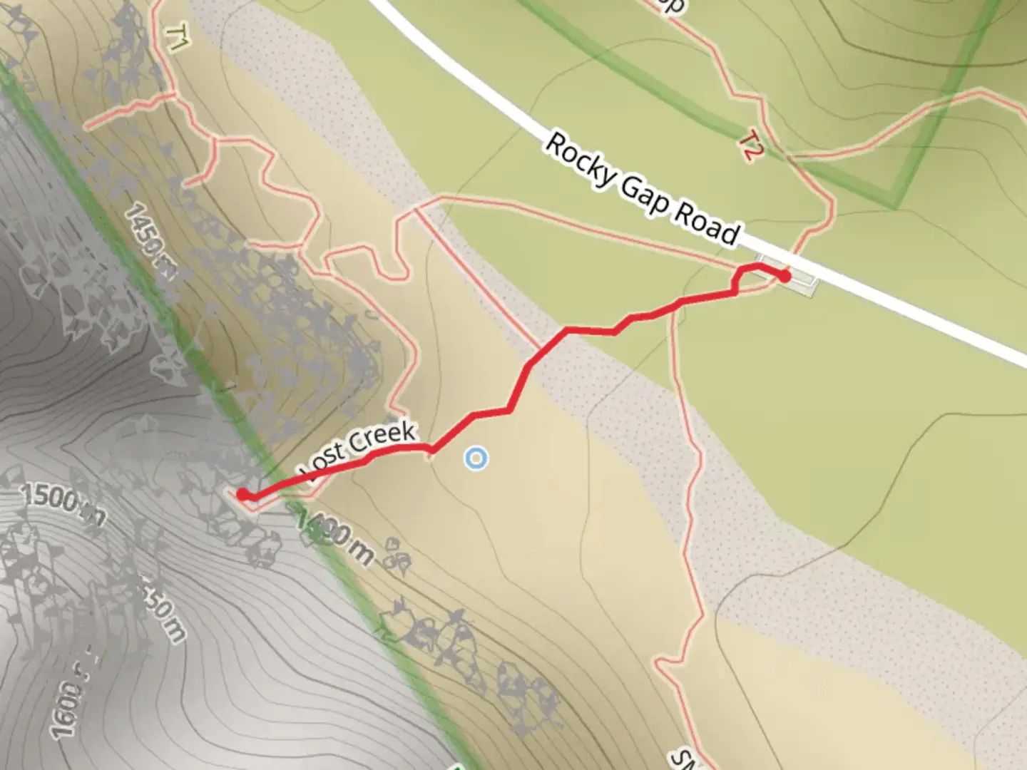 An image depicting the trail Lost Creek - Easy and its surrounding area.