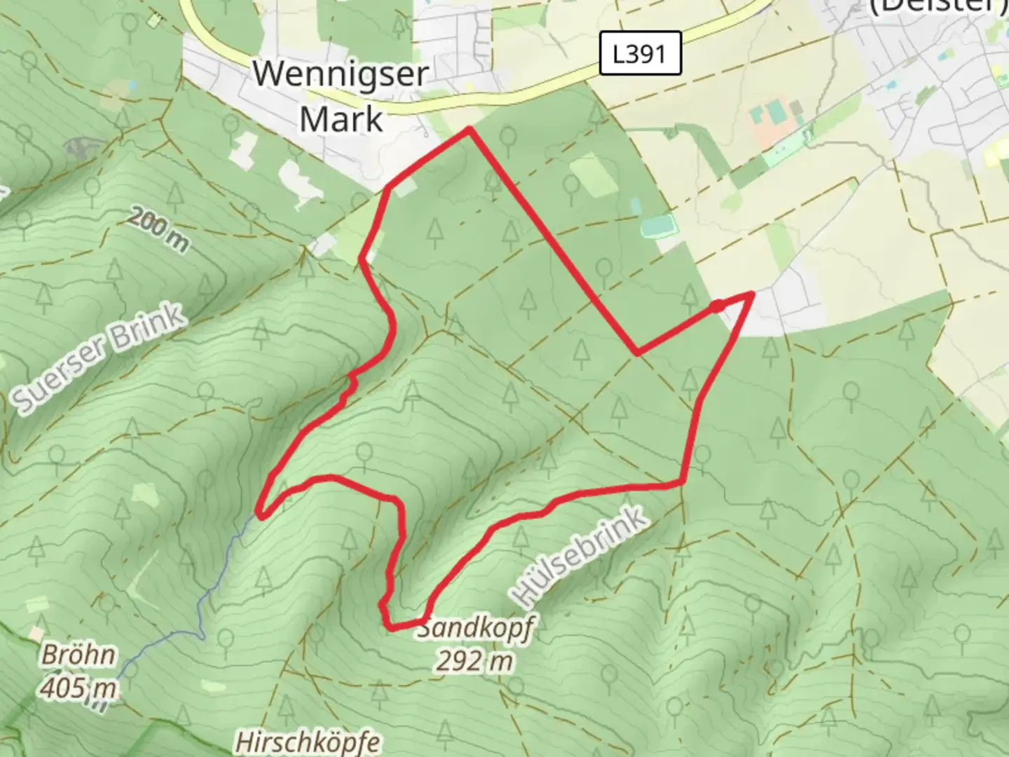 An image depicting the trail Elten Weg and Calenberger Weg and its surrounding area.