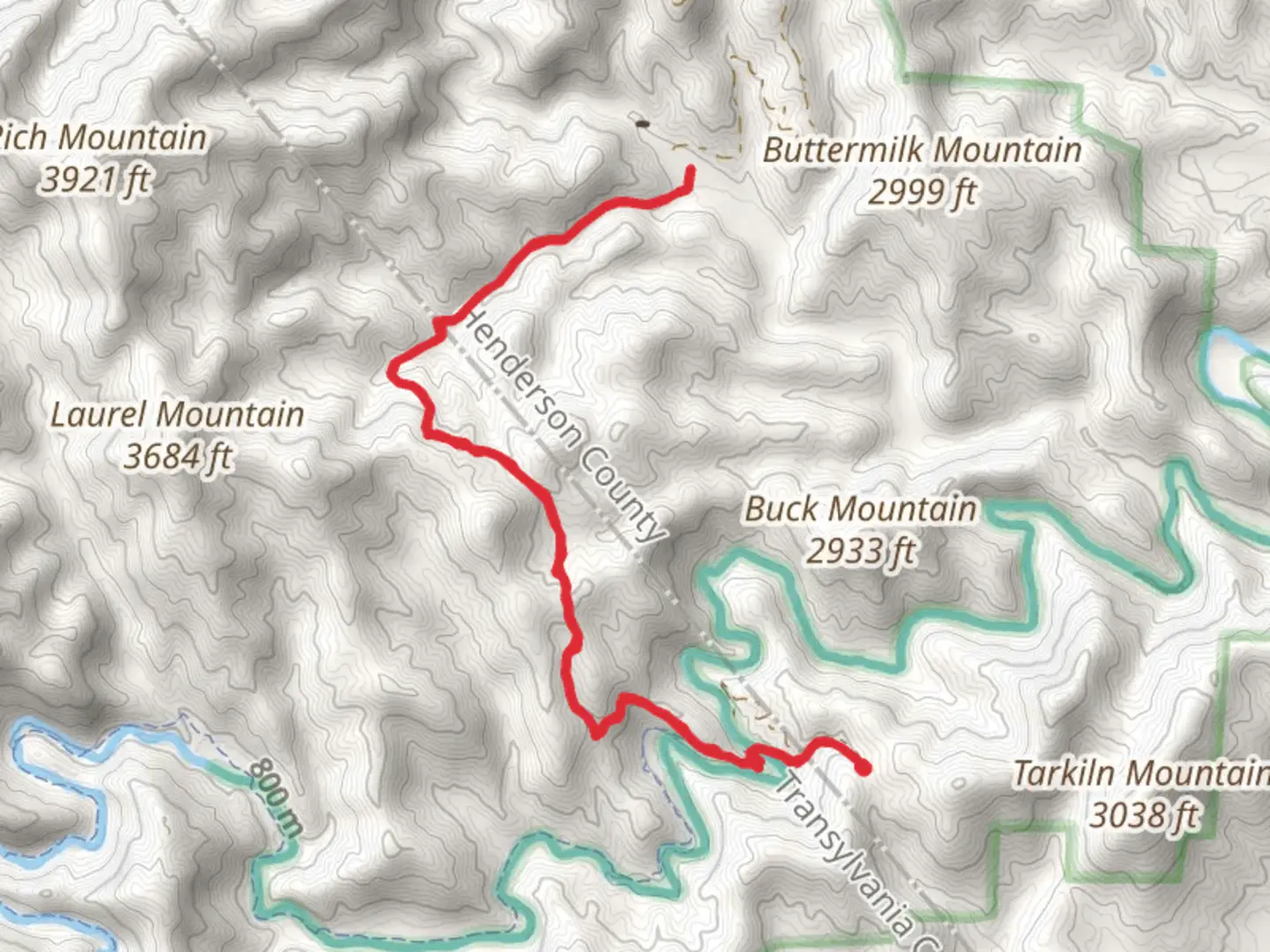 An image depicting the trail Laurel Creek via Mullinax Trail and its surrounding area.