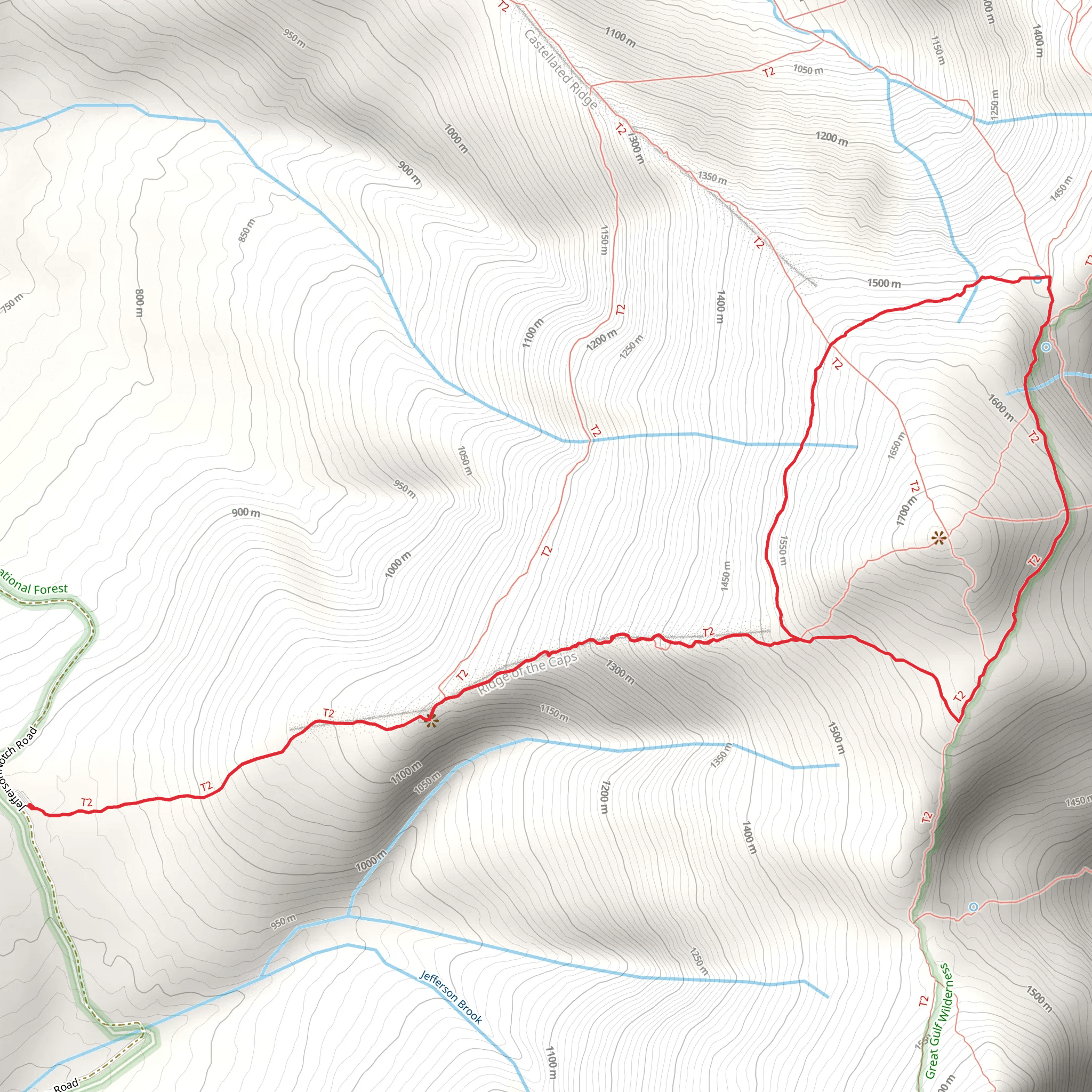The Cornice and Gullfside Trail via Caps Ridge Trail mobile static map