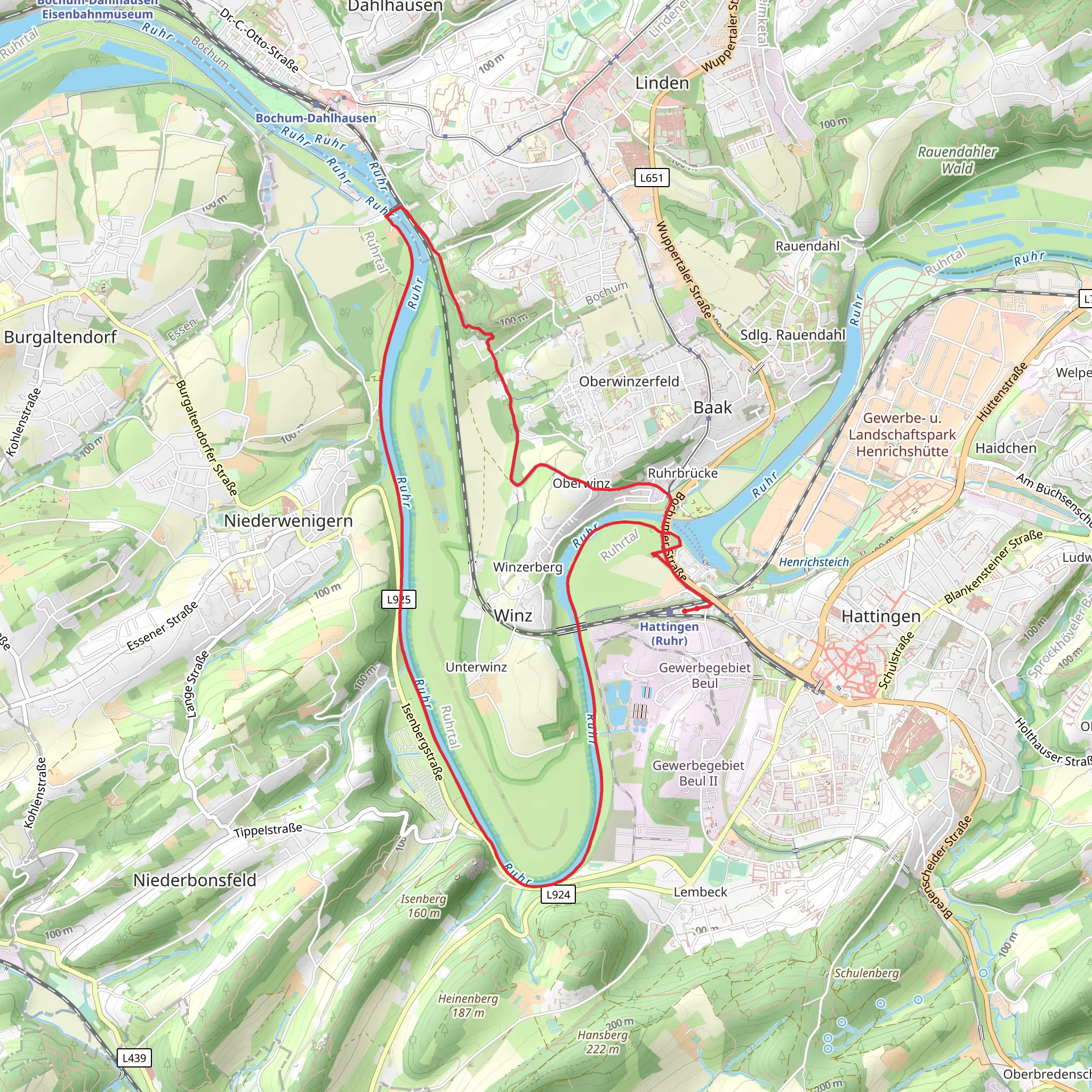 NSG Ruhraue Hattingen Winz and River Ruhr Loop - Hattingen mobile static map