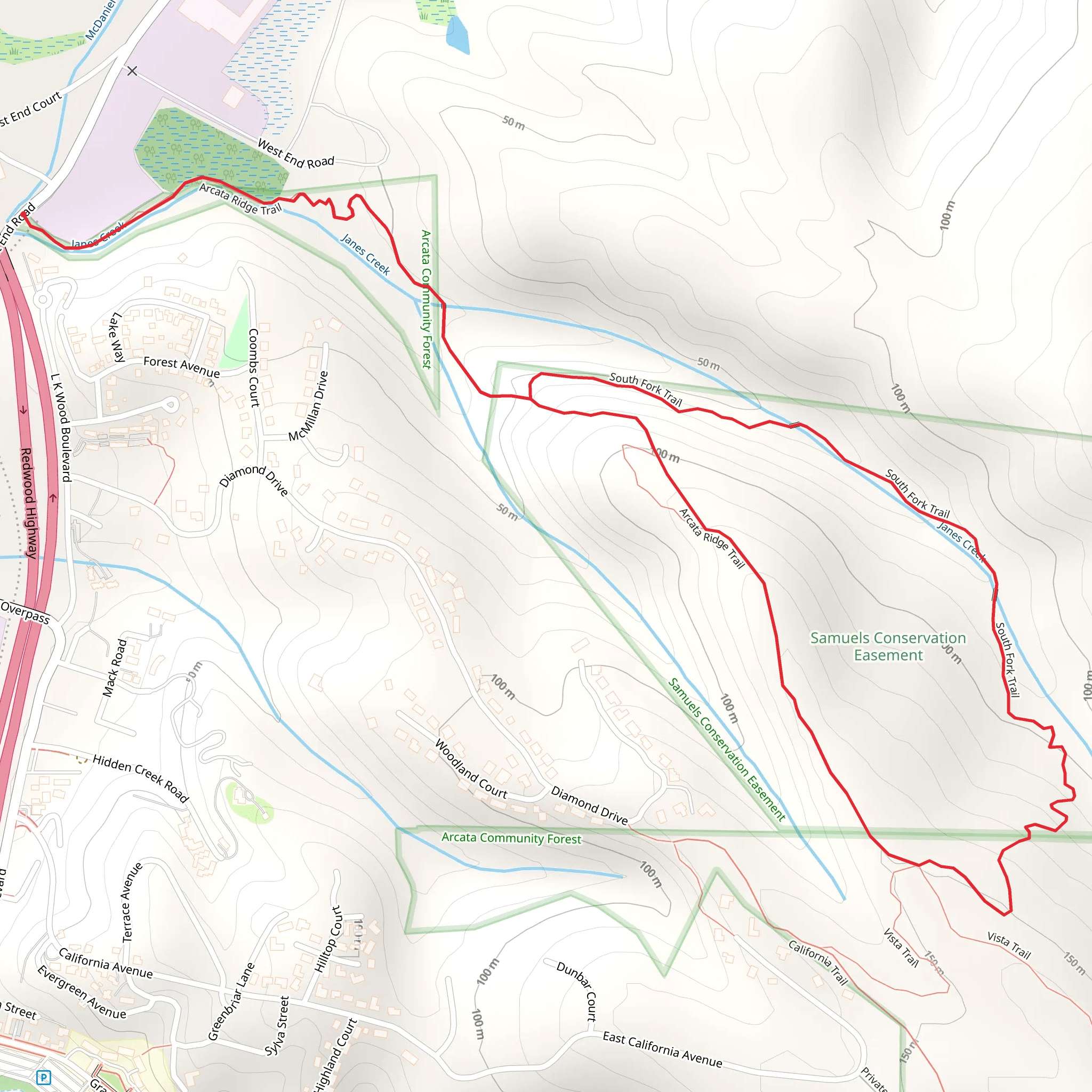 Arcata Ridge and South Fork Loop Trail mobile static map