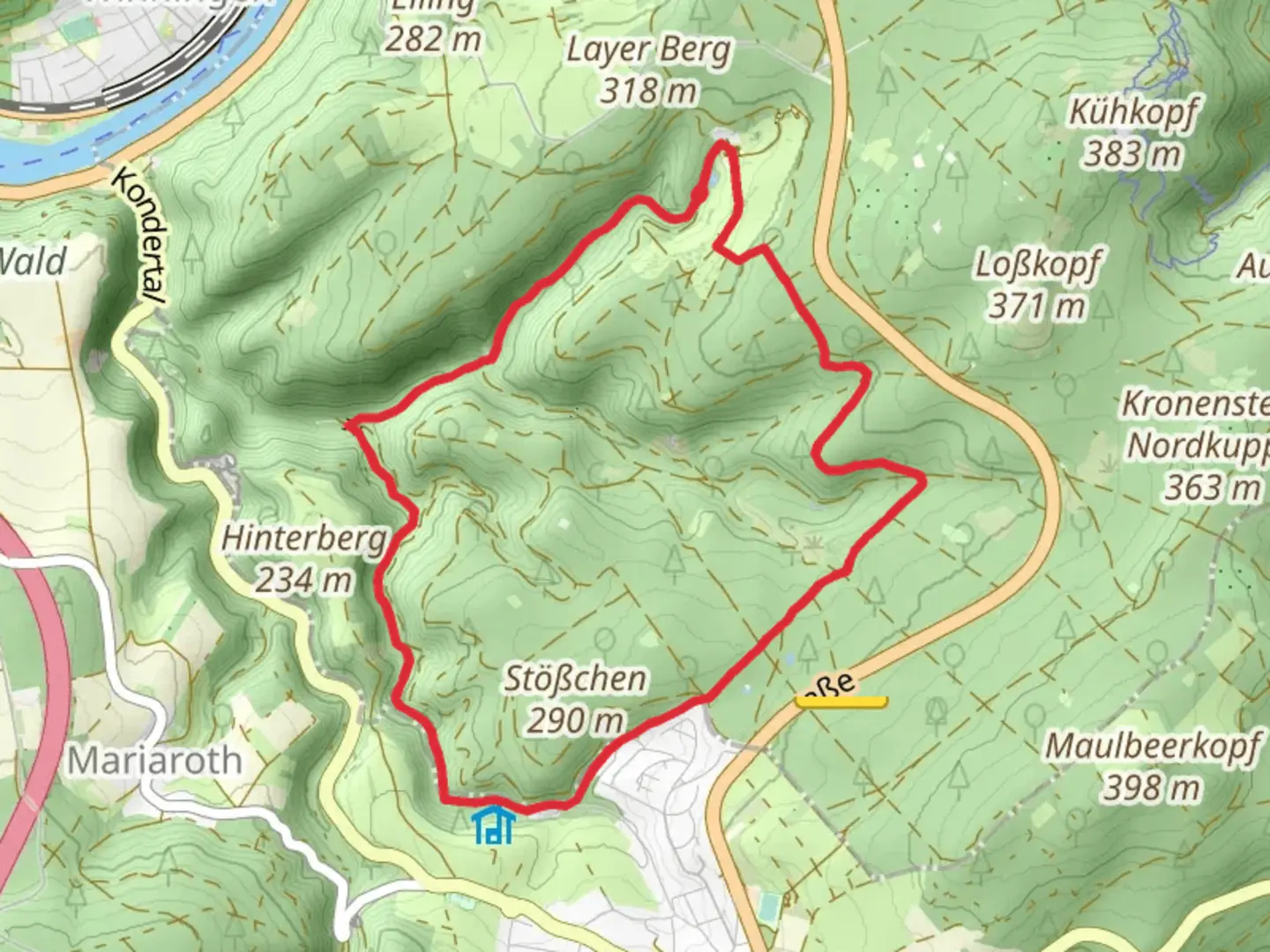An image depicting the trail Remstecken, Dicke Eiche and Katzenfels Loop and its surrounding area.