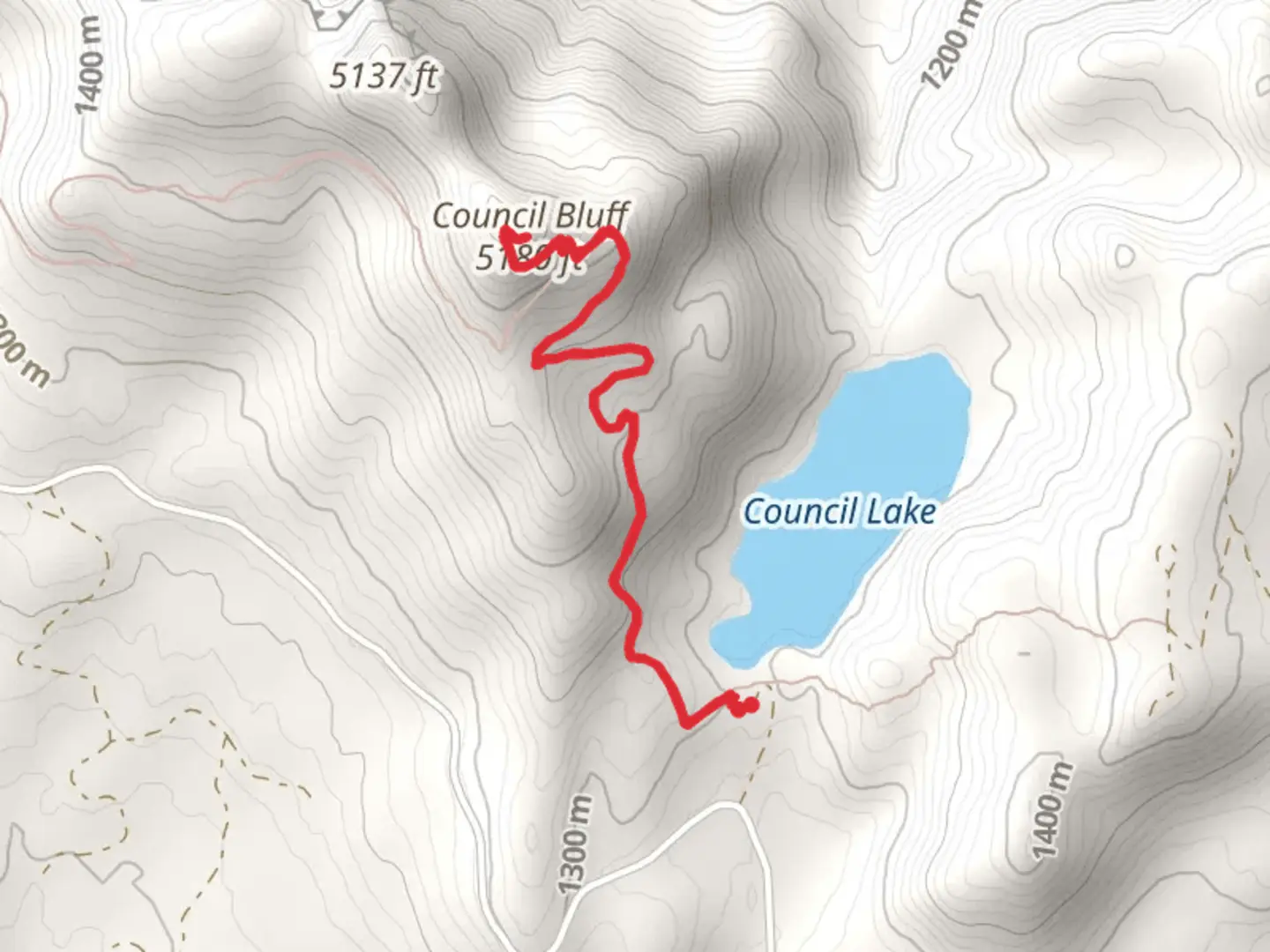 An image depicting the trail Council Bluff via Boundary Trail and its surrounding area.