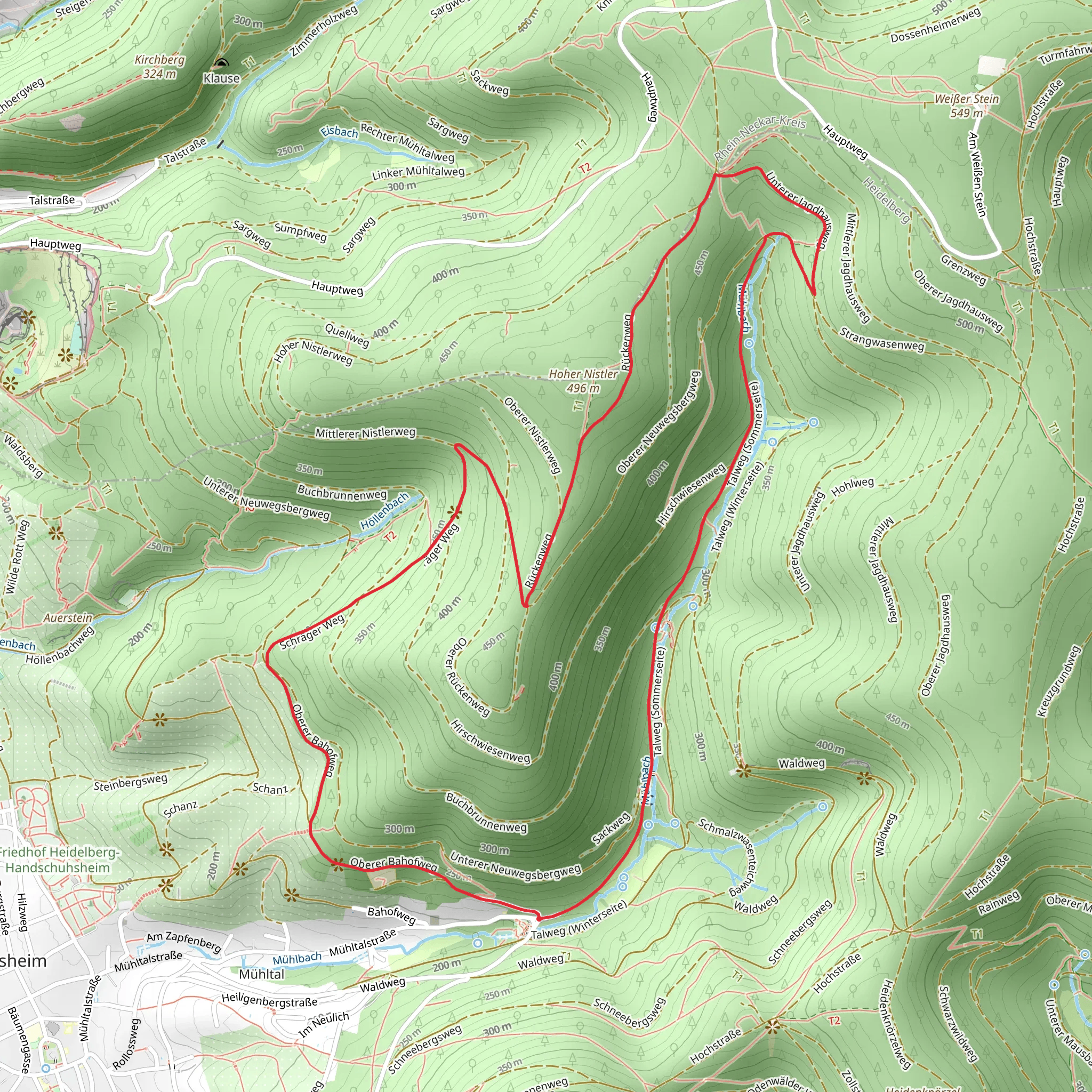 Burgensteig Bergstrasse and Unterer Jagdhausweg mobile static map