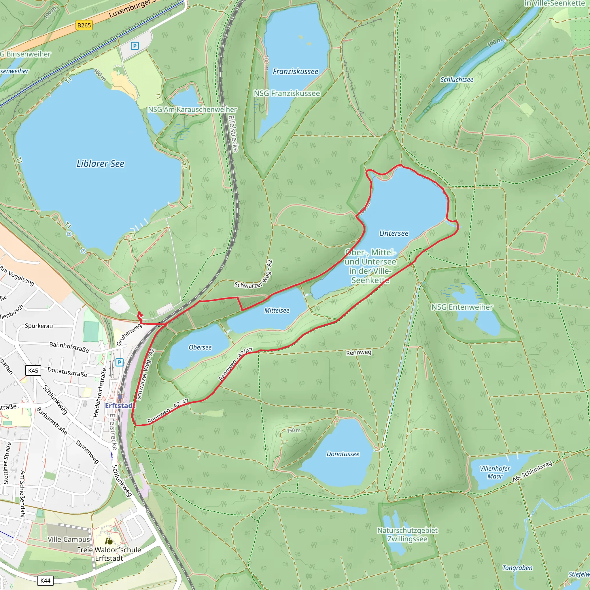 Obersee, Mittelsee, Untersee Loop via Schwarzer Weg mobile static map