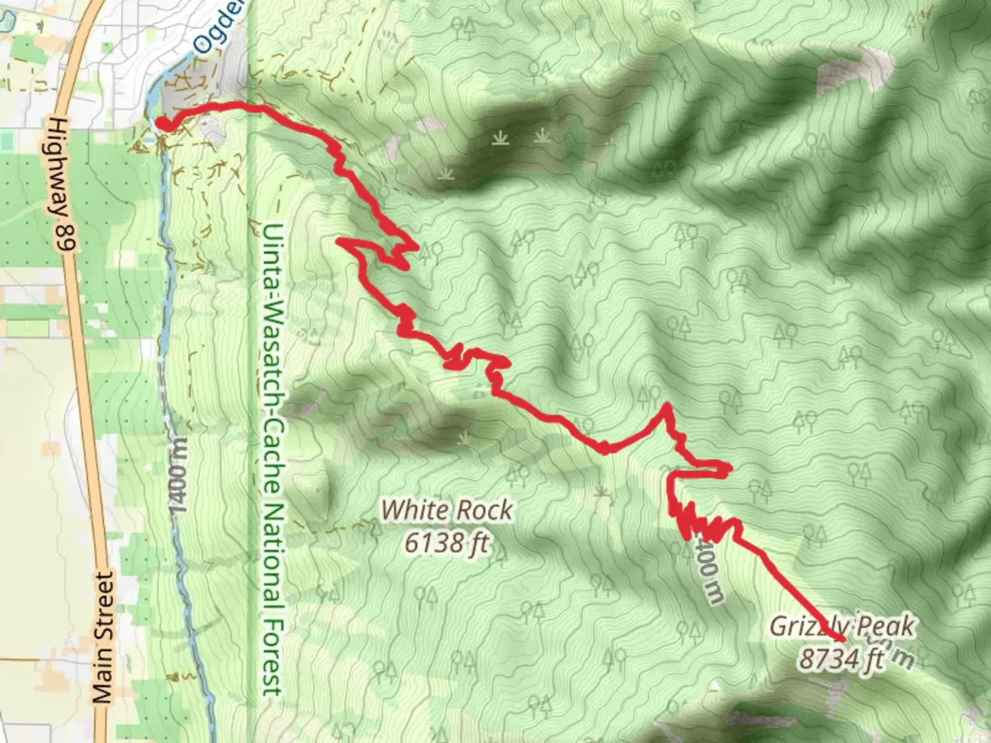 An image depicting the trail Grizzly Peak via Perry Canyon and its surrounding area.