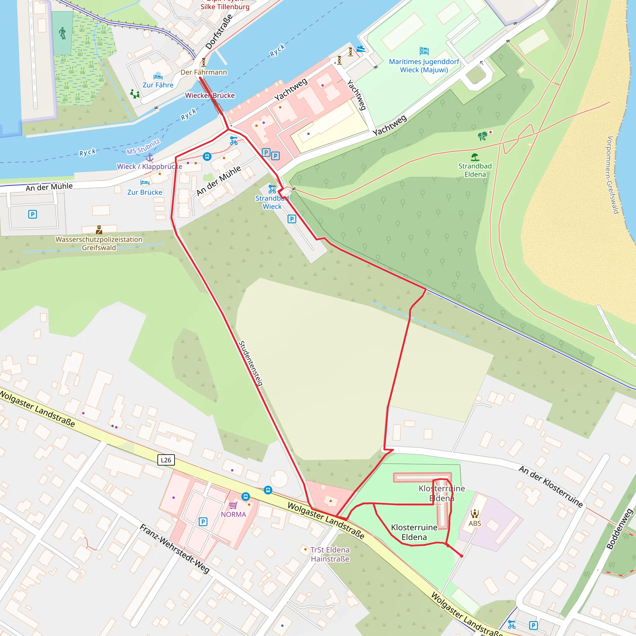 Klosterruine Eldena and Wiecker Brücke Loop mobile static map