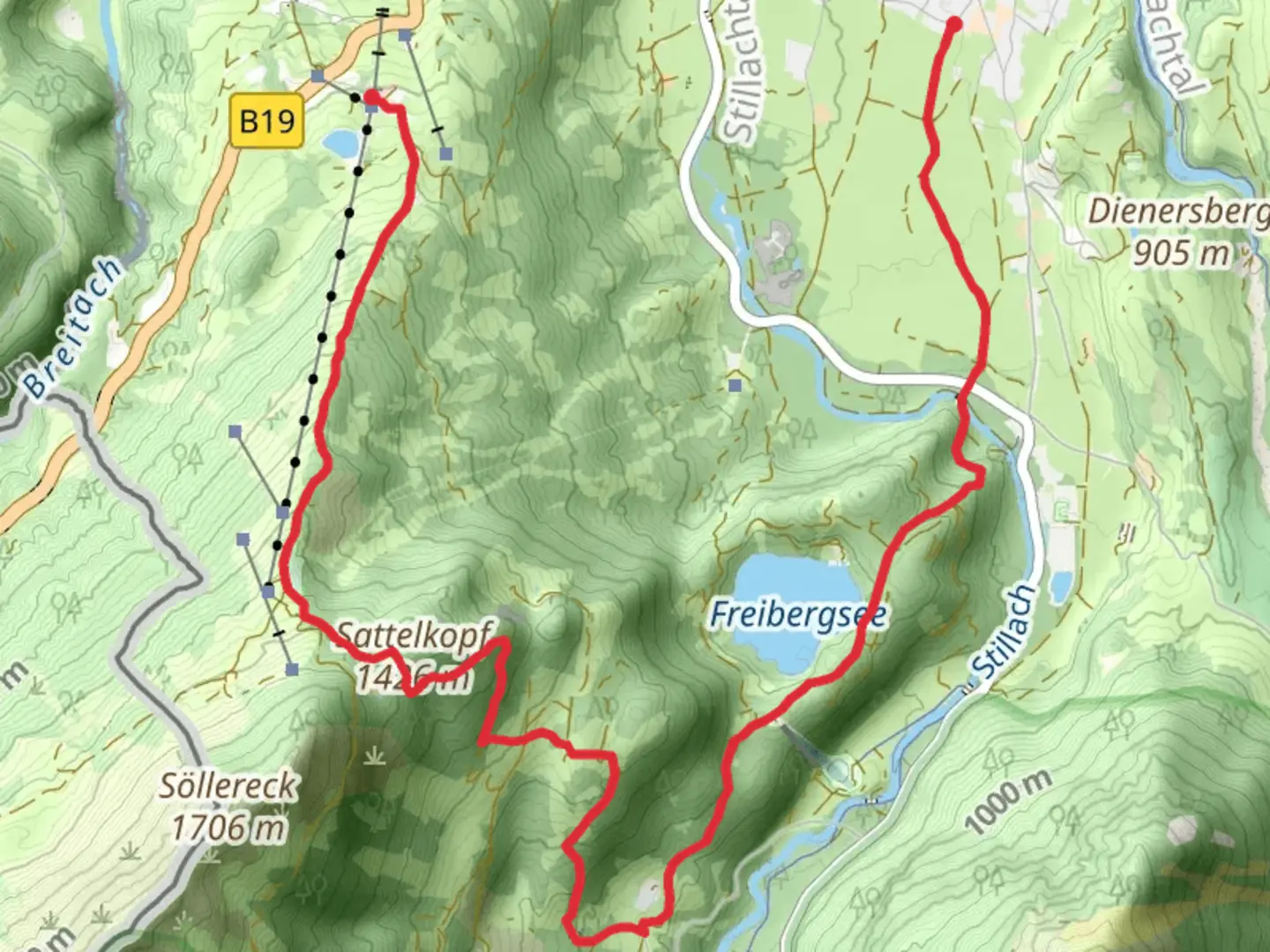 An image depicting the trail Kornau-Wanne to Oberstdorf Walk via Freibergsee and its surrounding area.