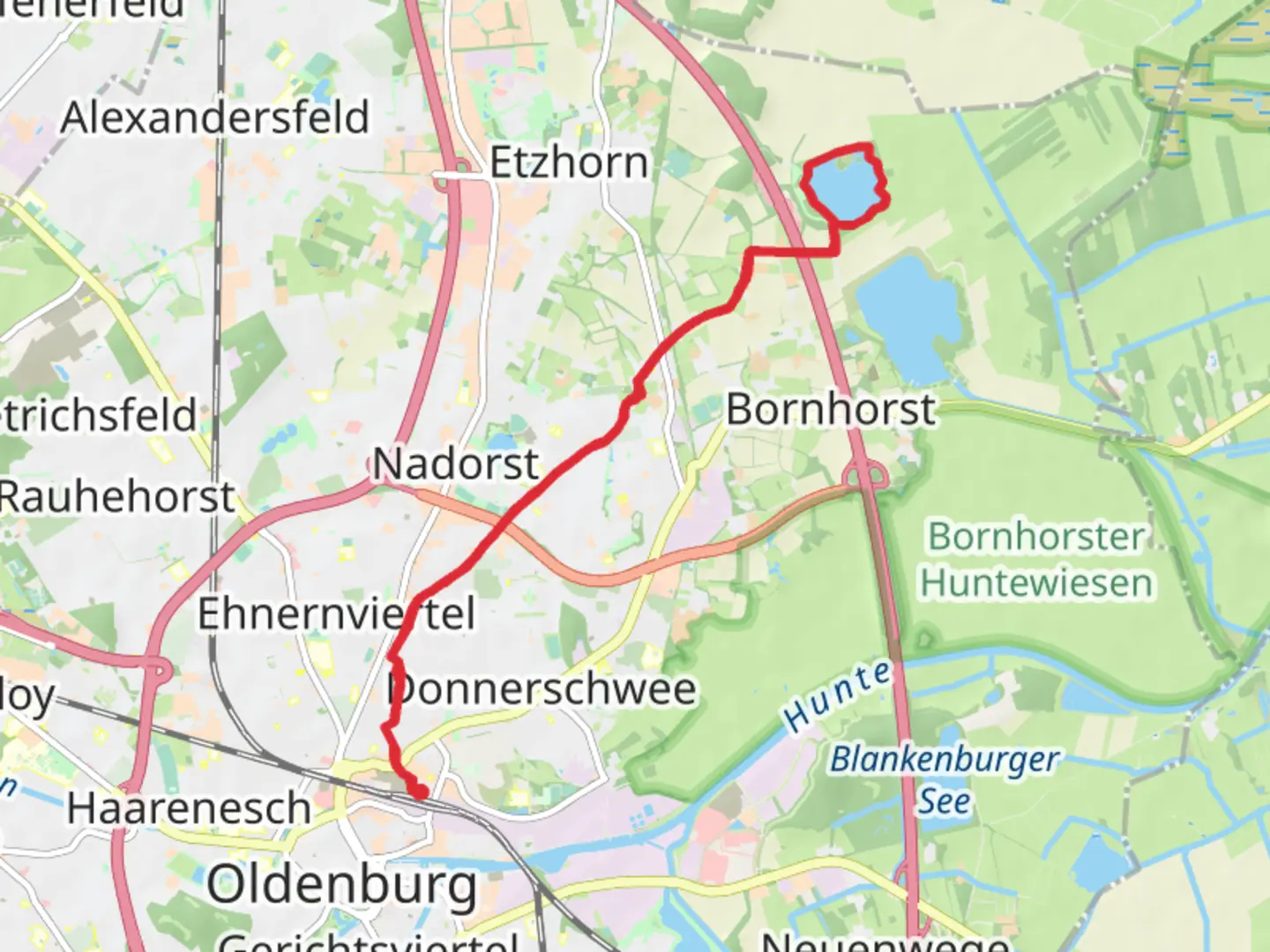 An image depicting the trail Kleiner Bornhorster See Loop - Oldenburg and its surrounding area.