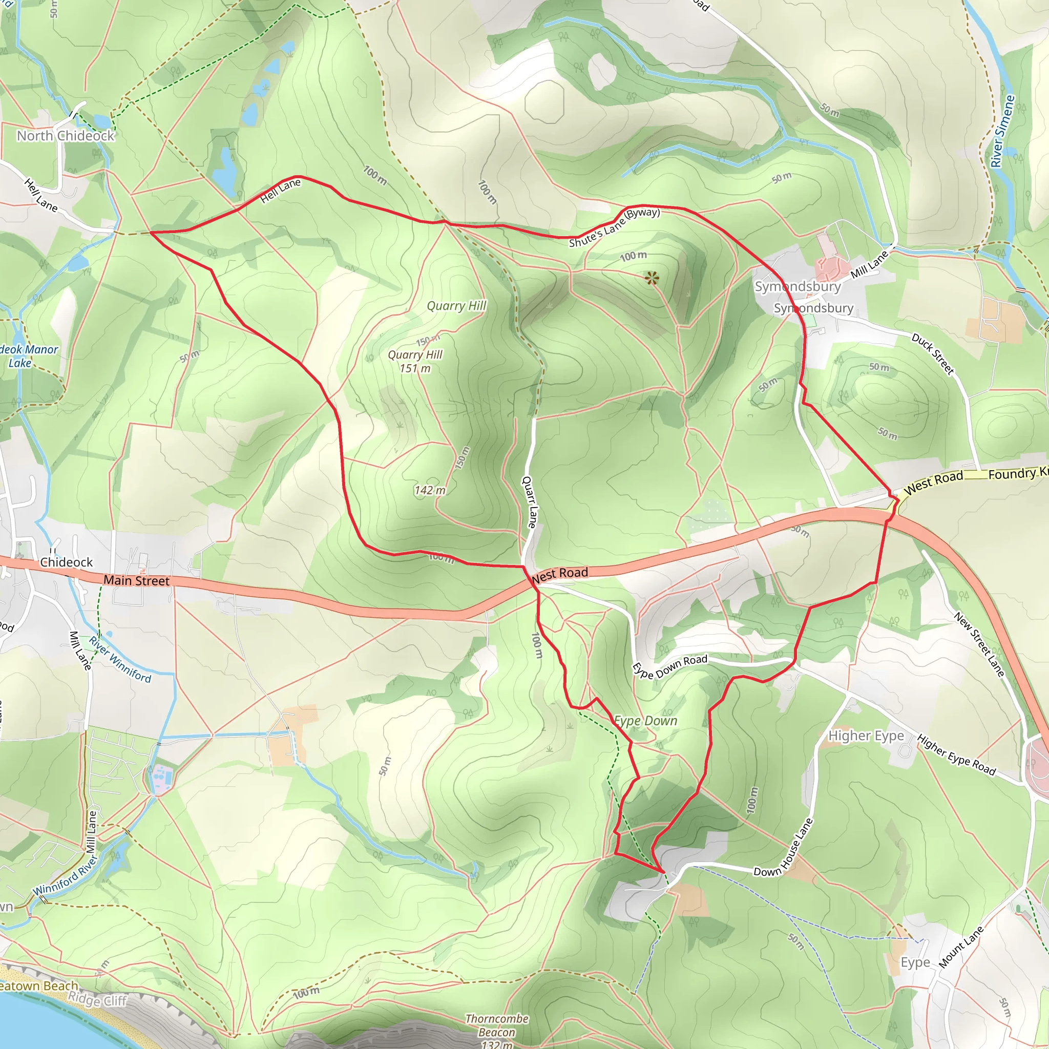 Colmer Hill and Eype Down Loop mobile static map