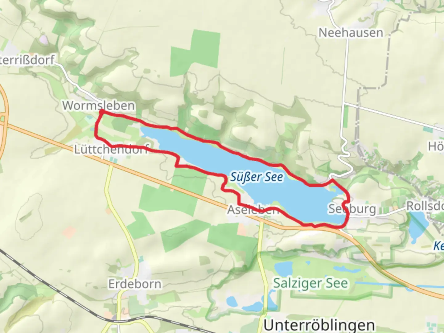 An image depicting the trail Süßer See Loop and its surrounding area.