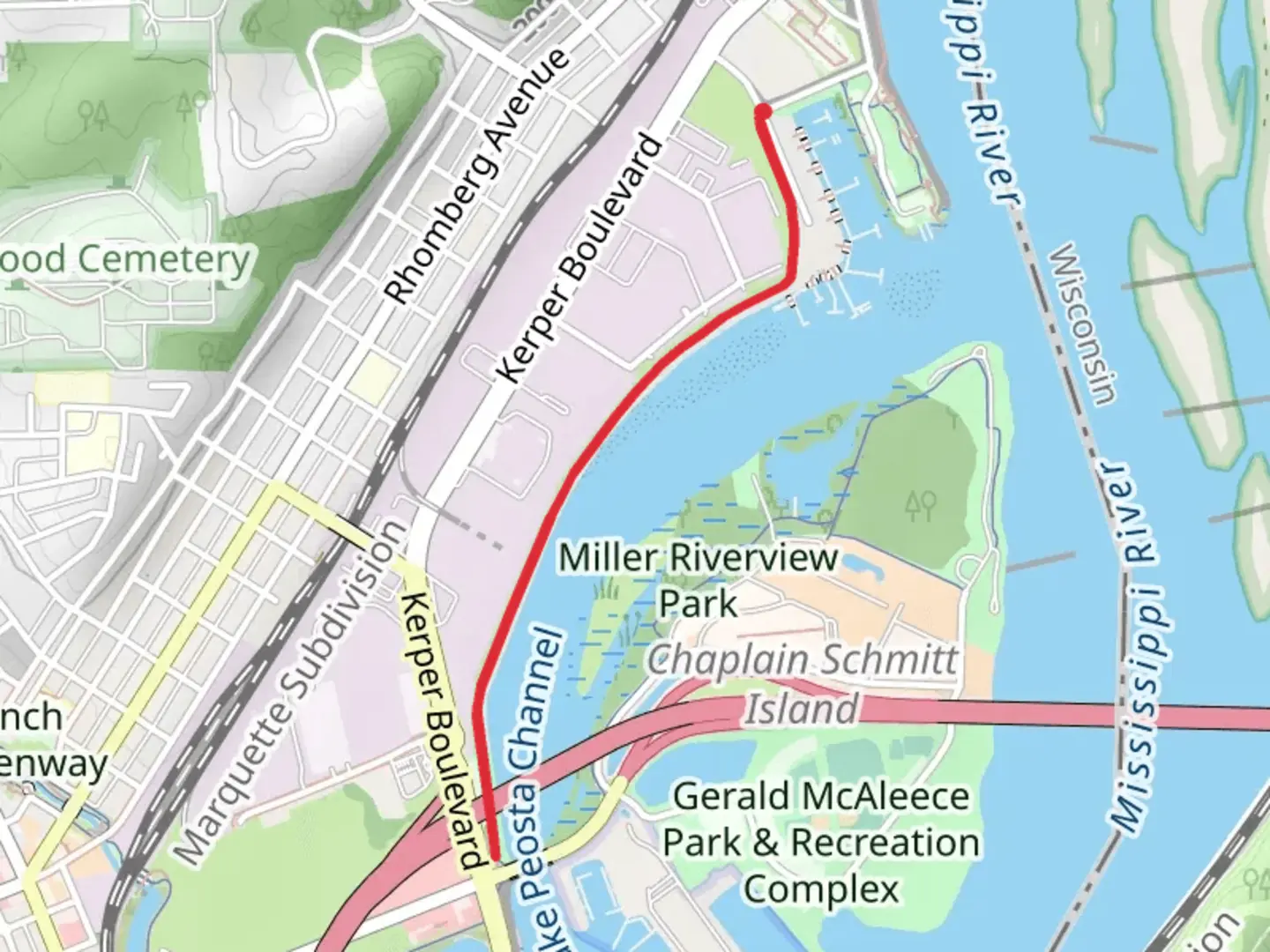 An image depicting the trail Dubuque Jaycees Trail and its surrounding area.