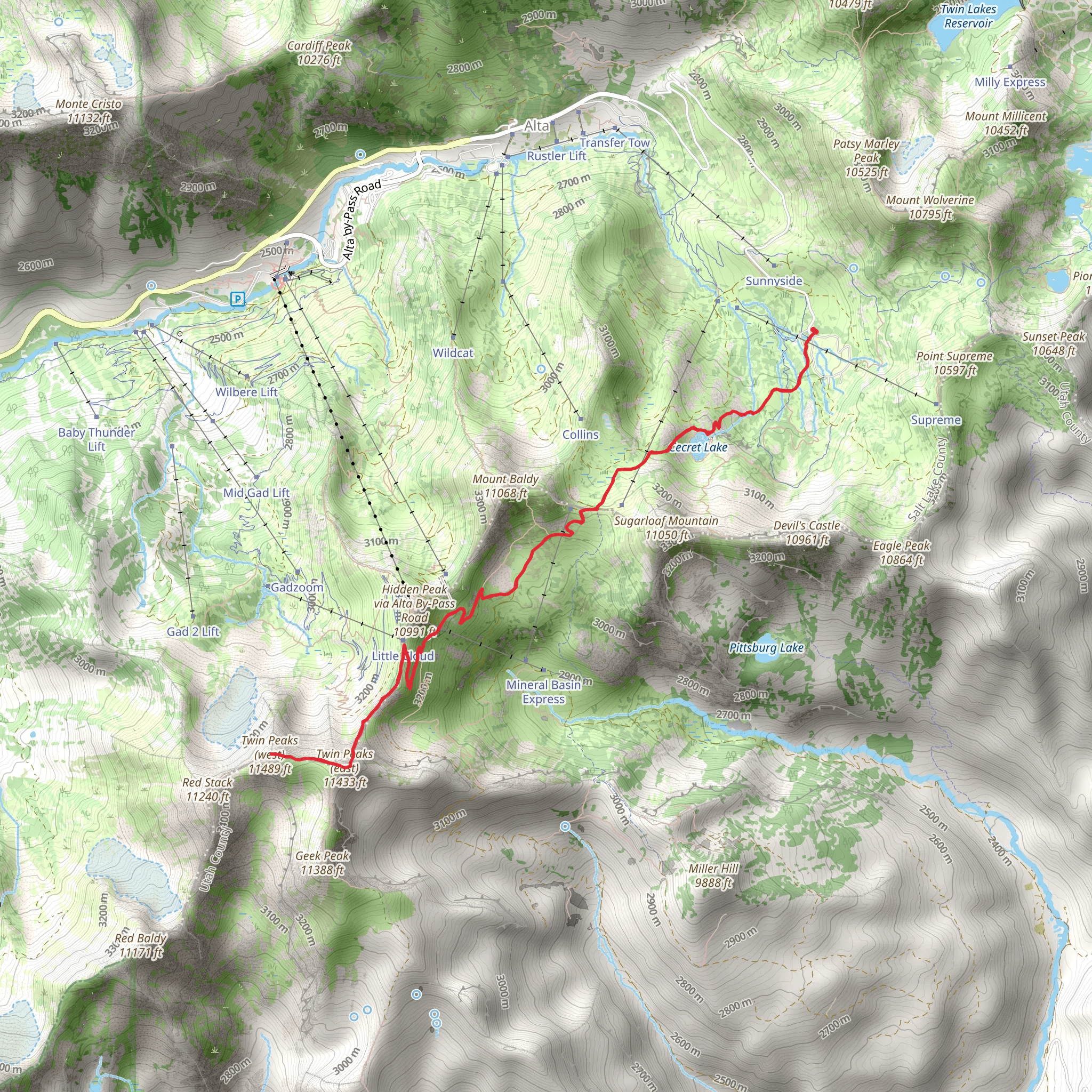 Wildflower Trail and Twin Peaks Trail mobile static map